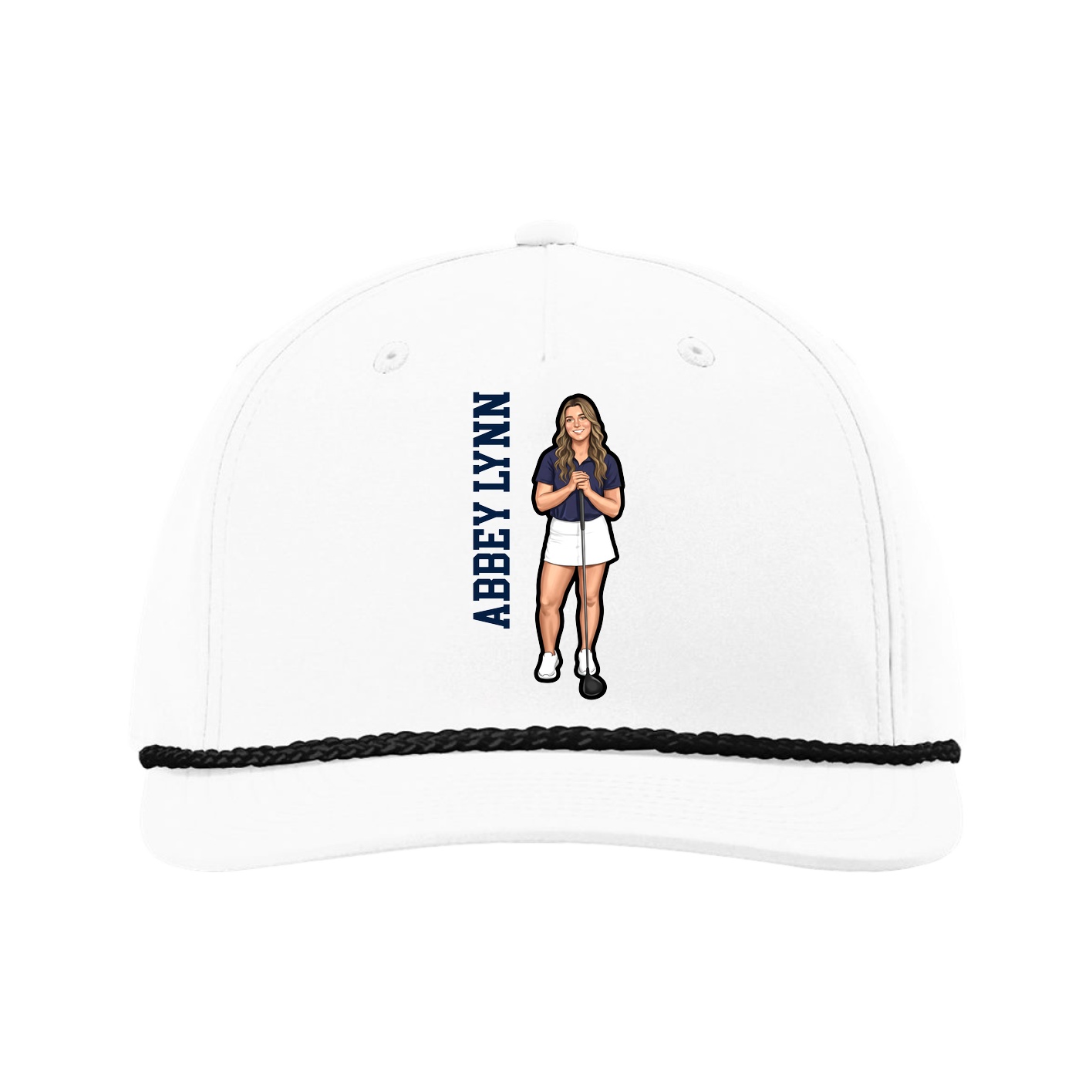 Five-Panel Classic Rope Cap — Name Vertical in White