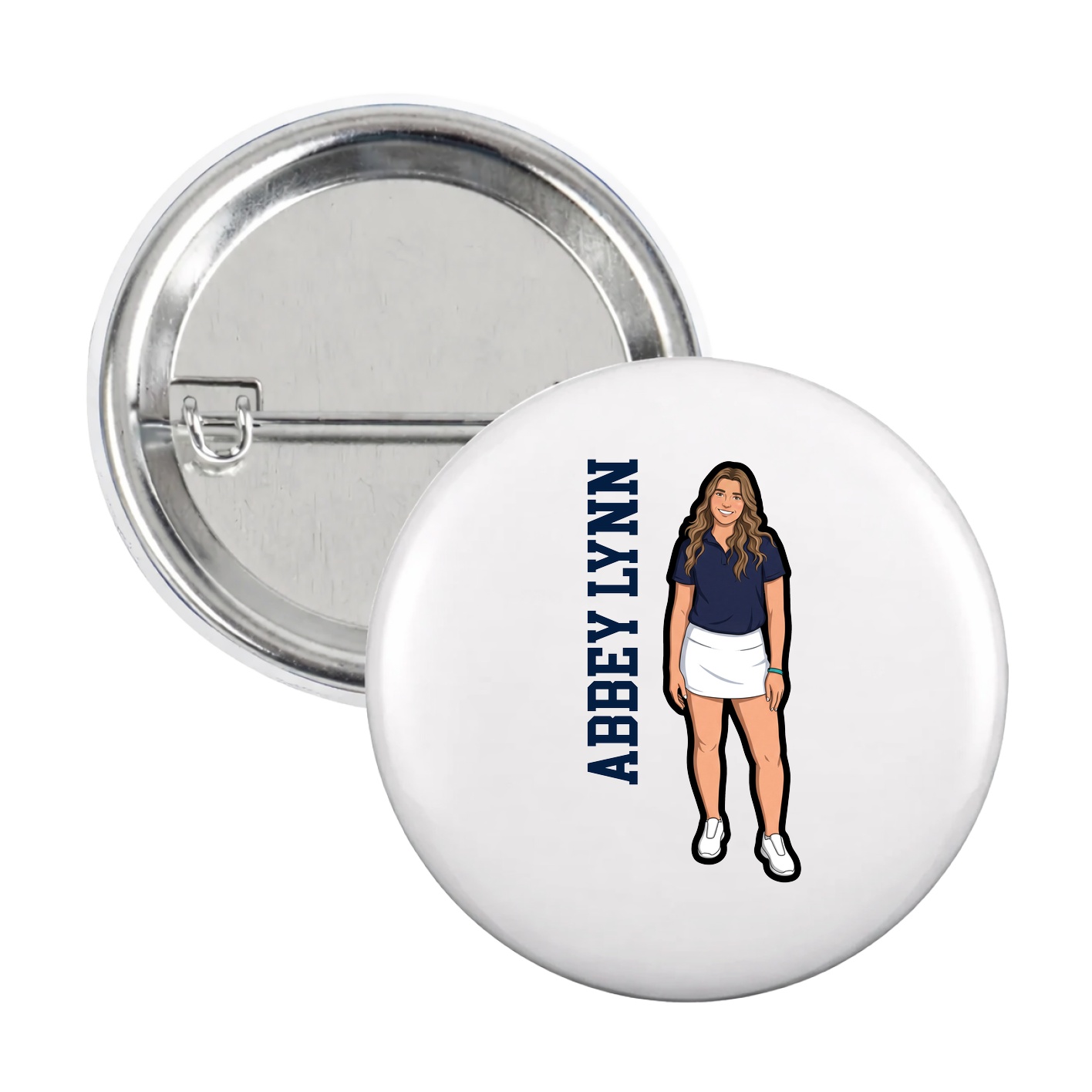 Game Day Button — Name Vertical in White