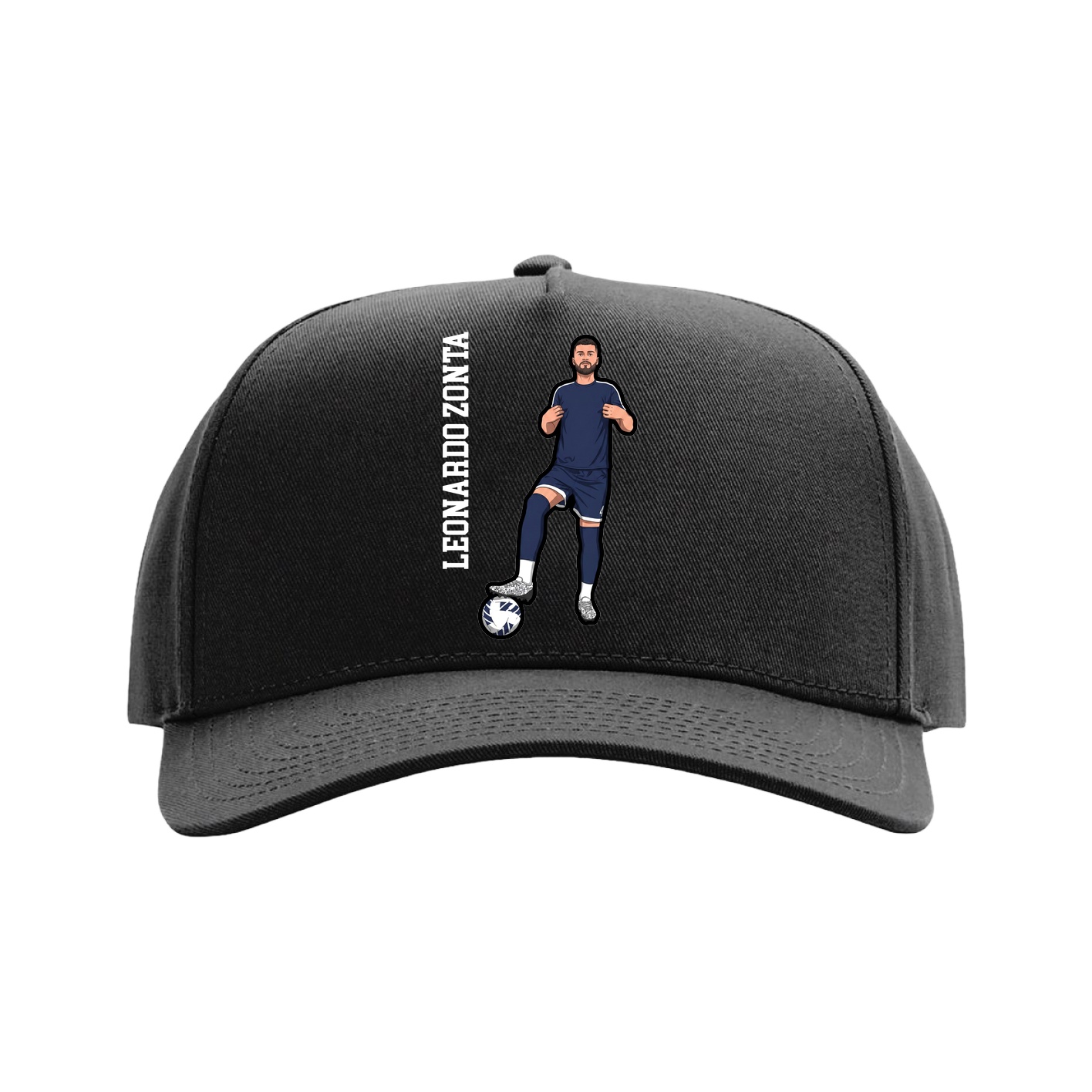 Full Fabric Five-Panel Champ Cap — Name Vertical in Black