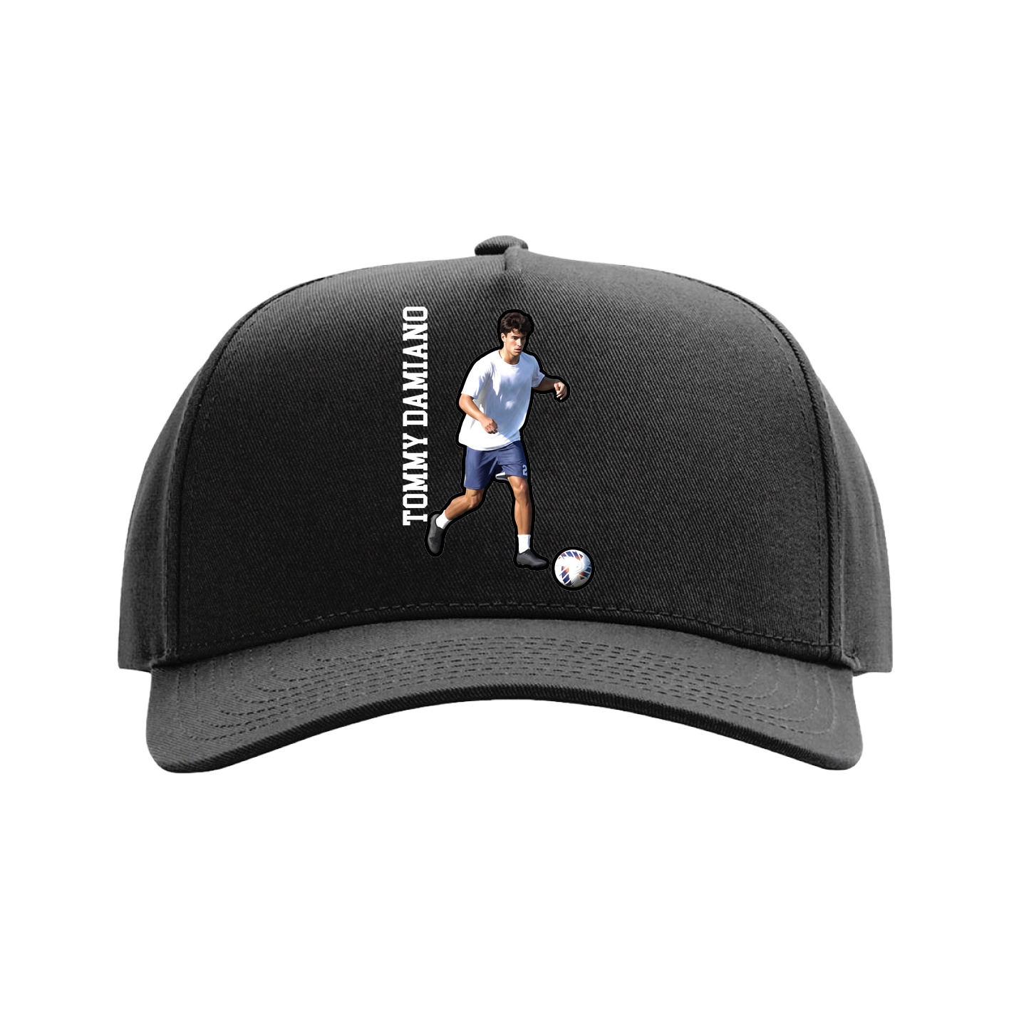 Full Fabric Five-Panel Champ Cap — Name Vertical in Black