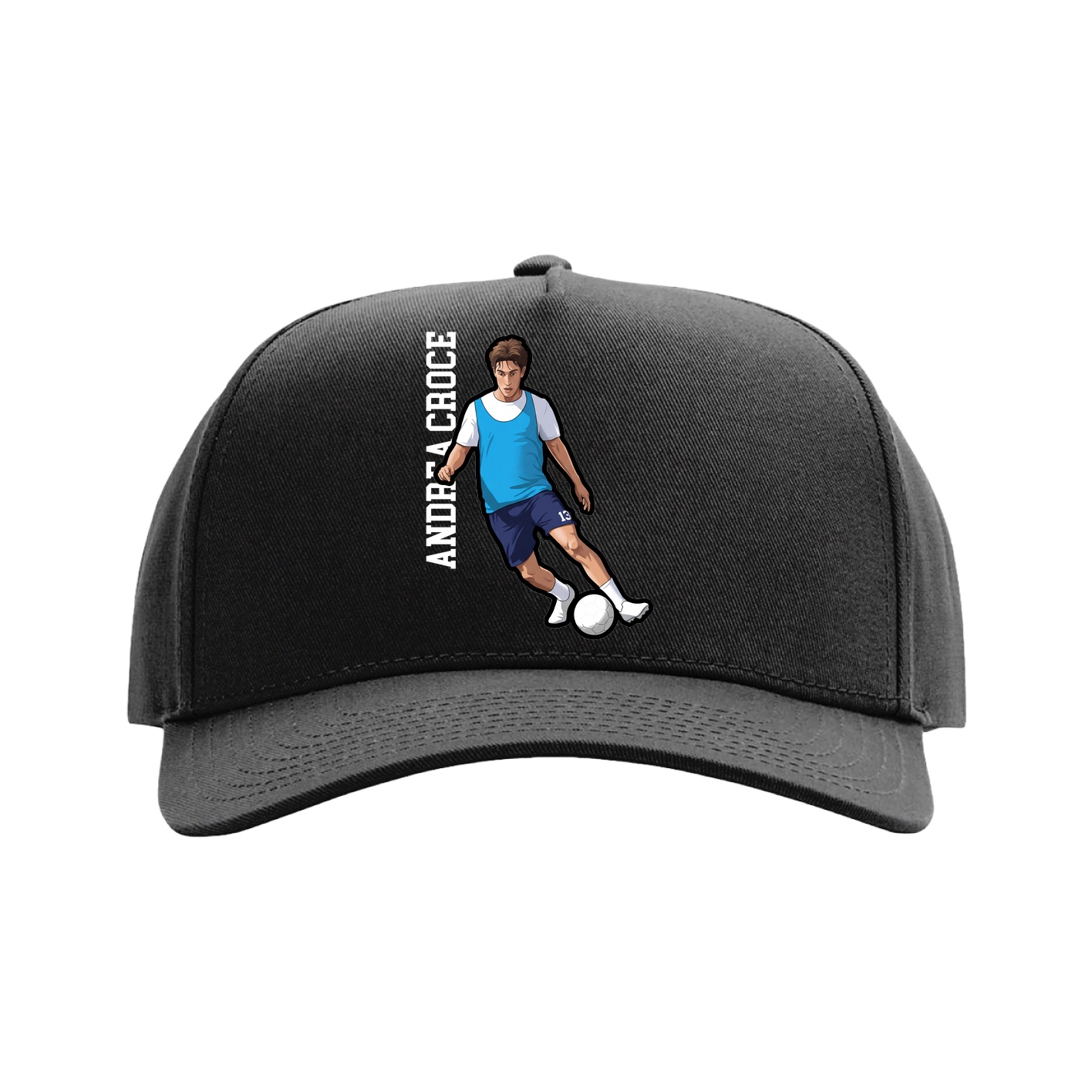 Full Fabric Five-Panel Champ Cap — Name Vertical in Black