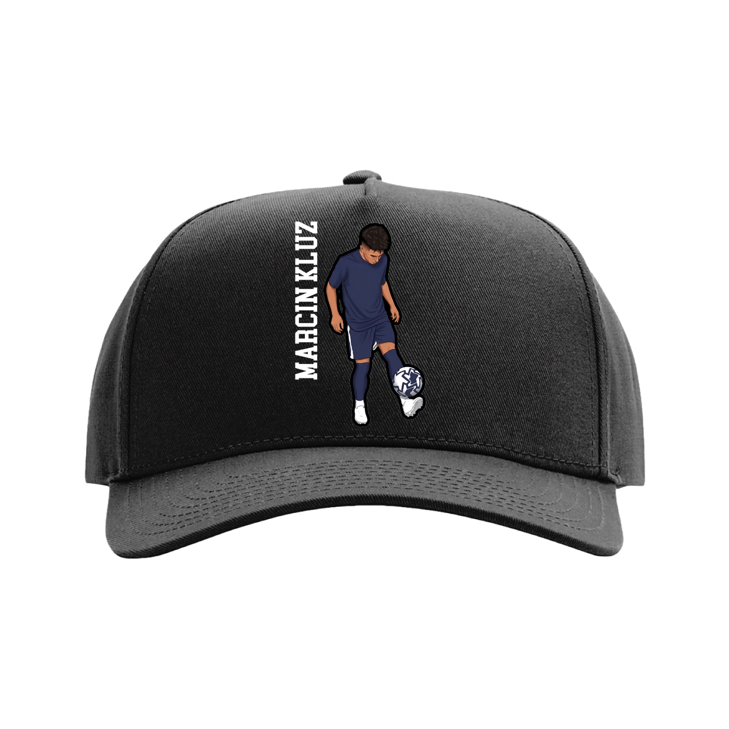Full Fabric Five-Panel Champ Cap — Name Vertical in Black