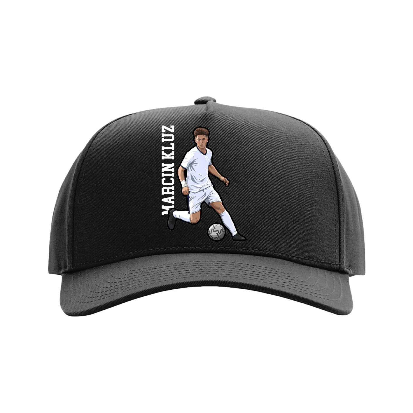 Full Fabric Five-Panel Champ Cap — Name Vertical in Black