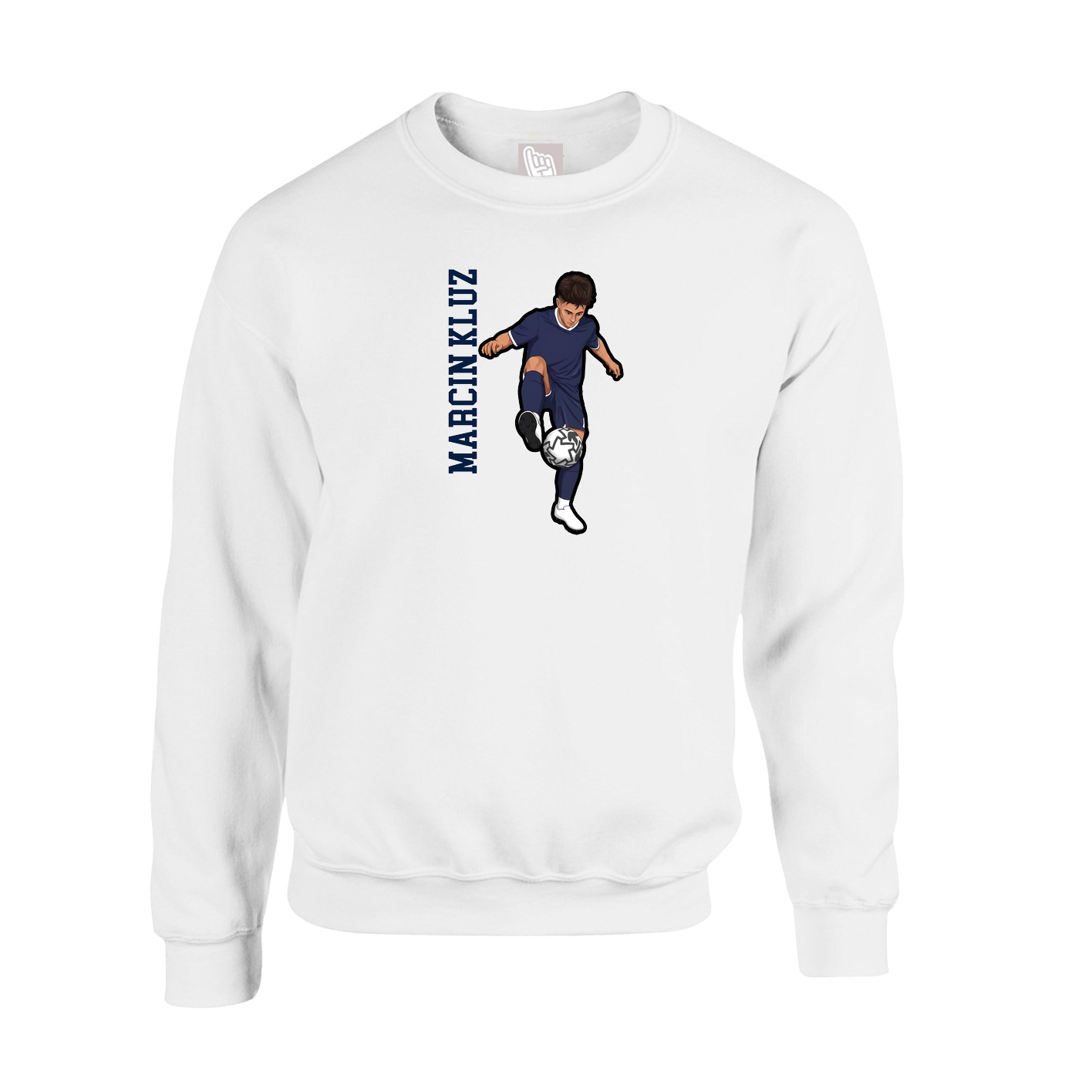 Fleece Crew — Name Vertical in White