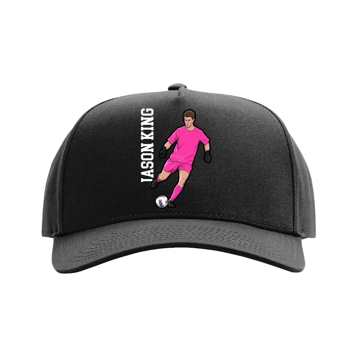 Full Fabric Five-Panel Champ Cap — Name Vertical in Black