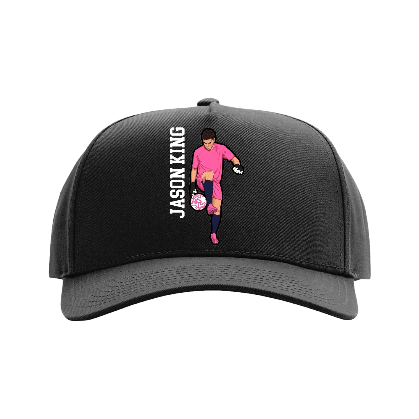 Full Fabric Five-Panel Champ Cap — Name Vertical in Black