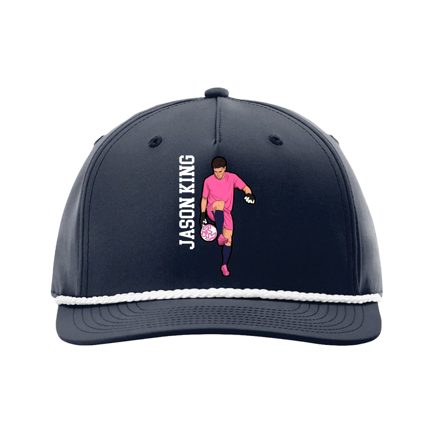 Five-Panel Classic Rope Cap — Name Vertical in Navy