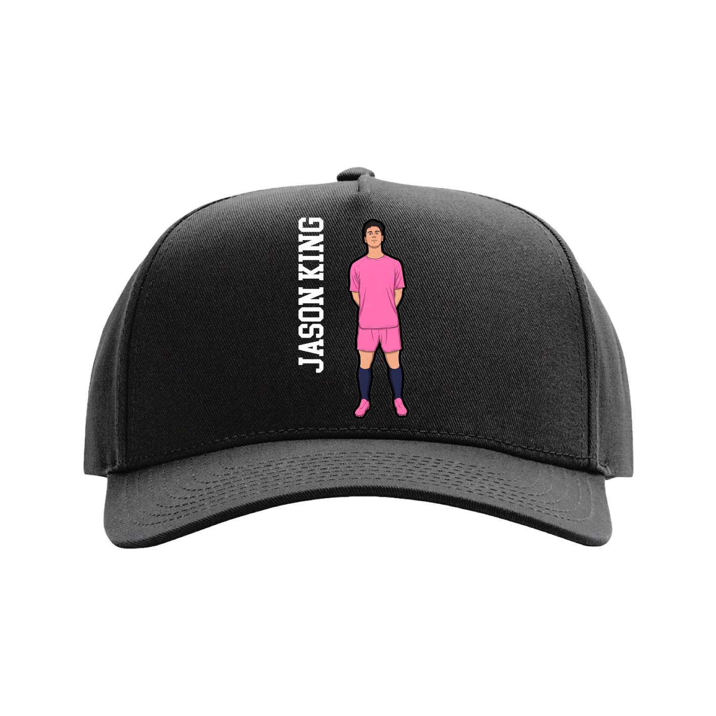 Full Fabric Five-Panel Champ Cap — Name Vertical in Black