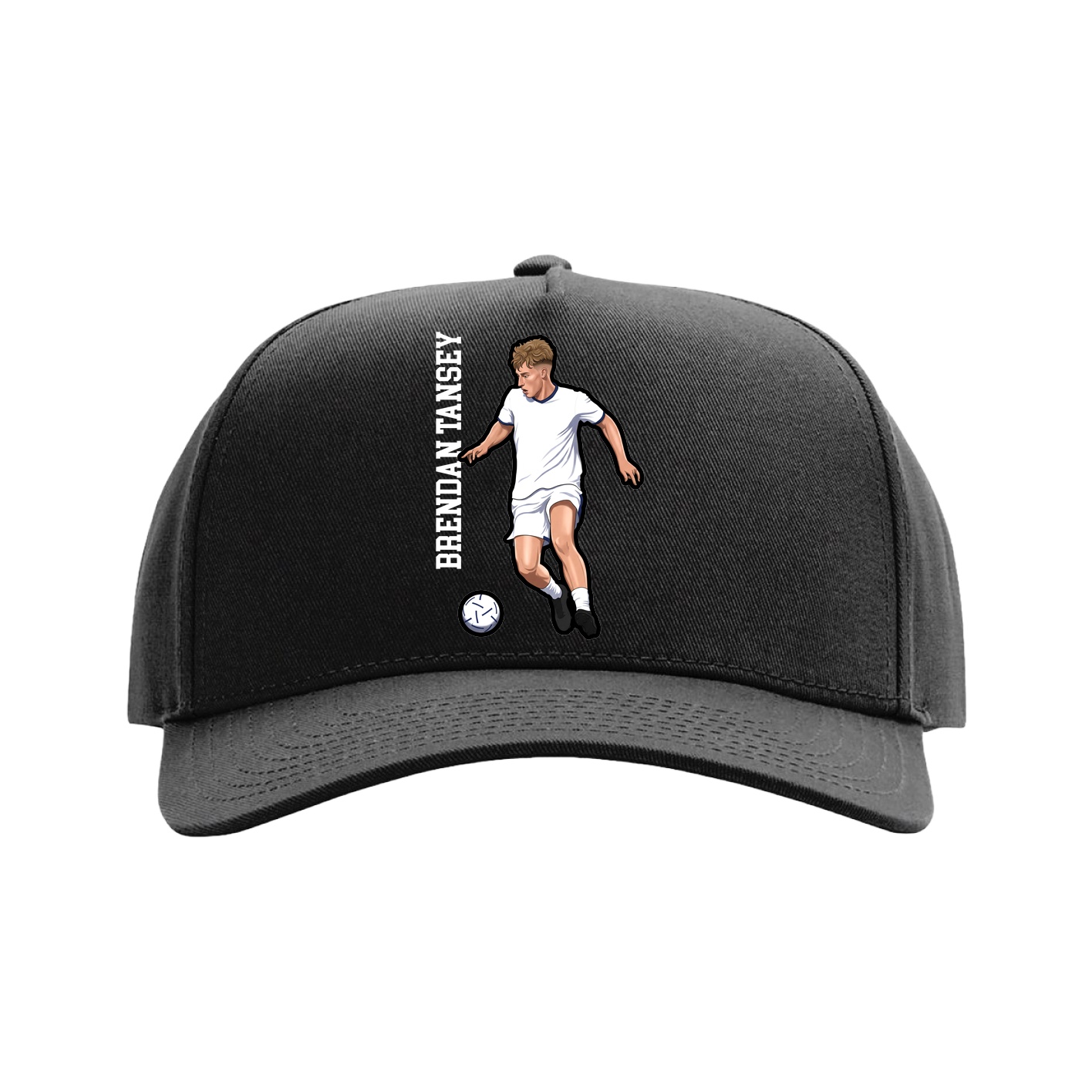 Full Fabric Five-Panel Champ Cap — Name Vertical in Black