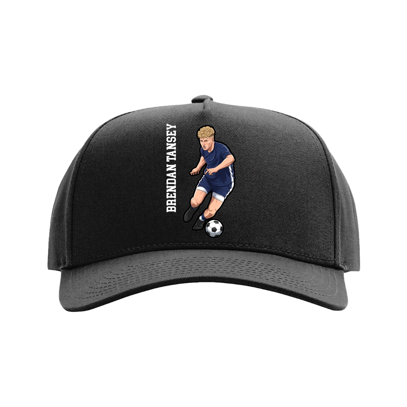 Full Fabric Five-Panel Champ Cap — Name Vertical in Black