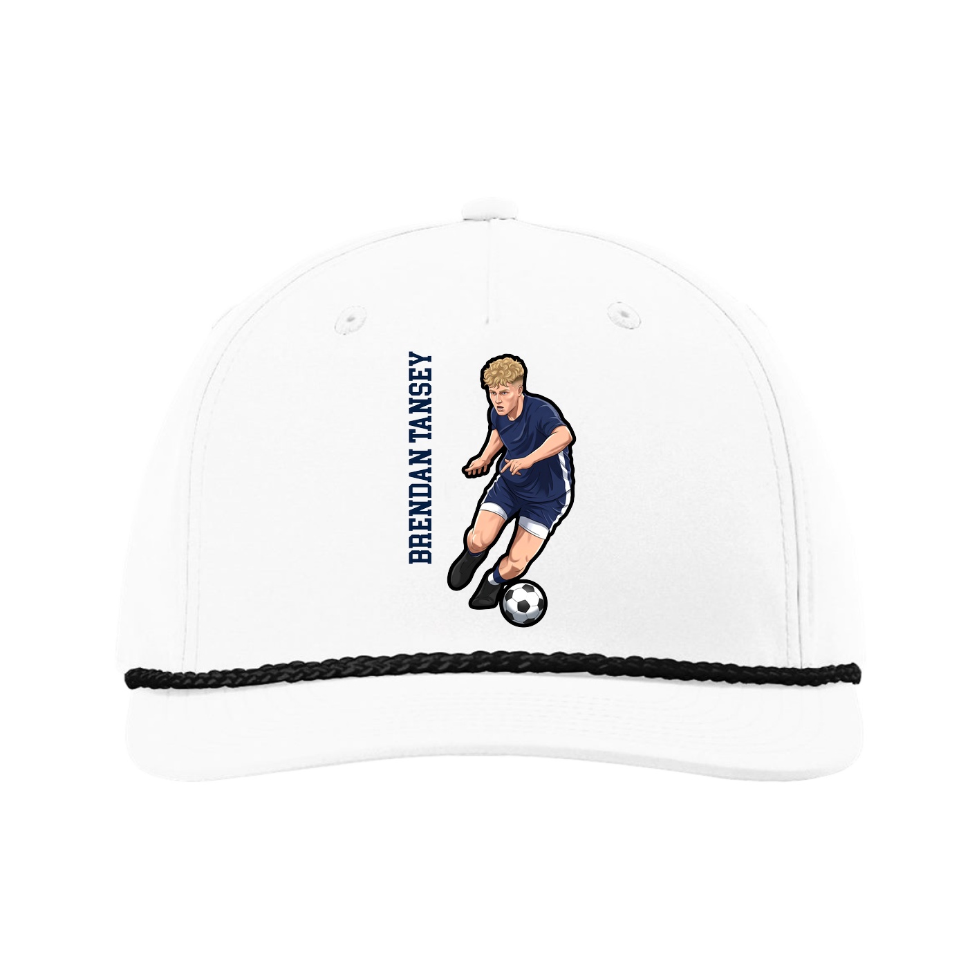 Five-Panel Classic Rope Cap — Name Vertical in White