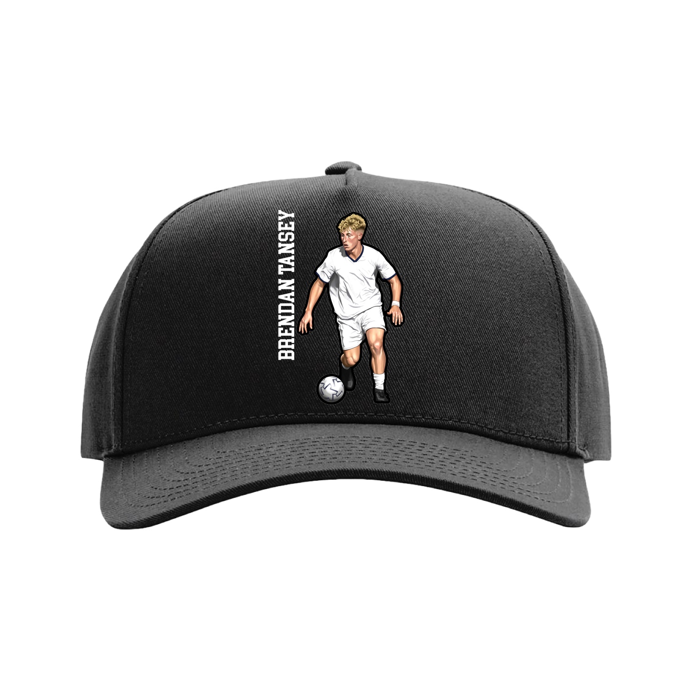 Full Fabric Five-Panel Champ Cap — Name Vertical in Black