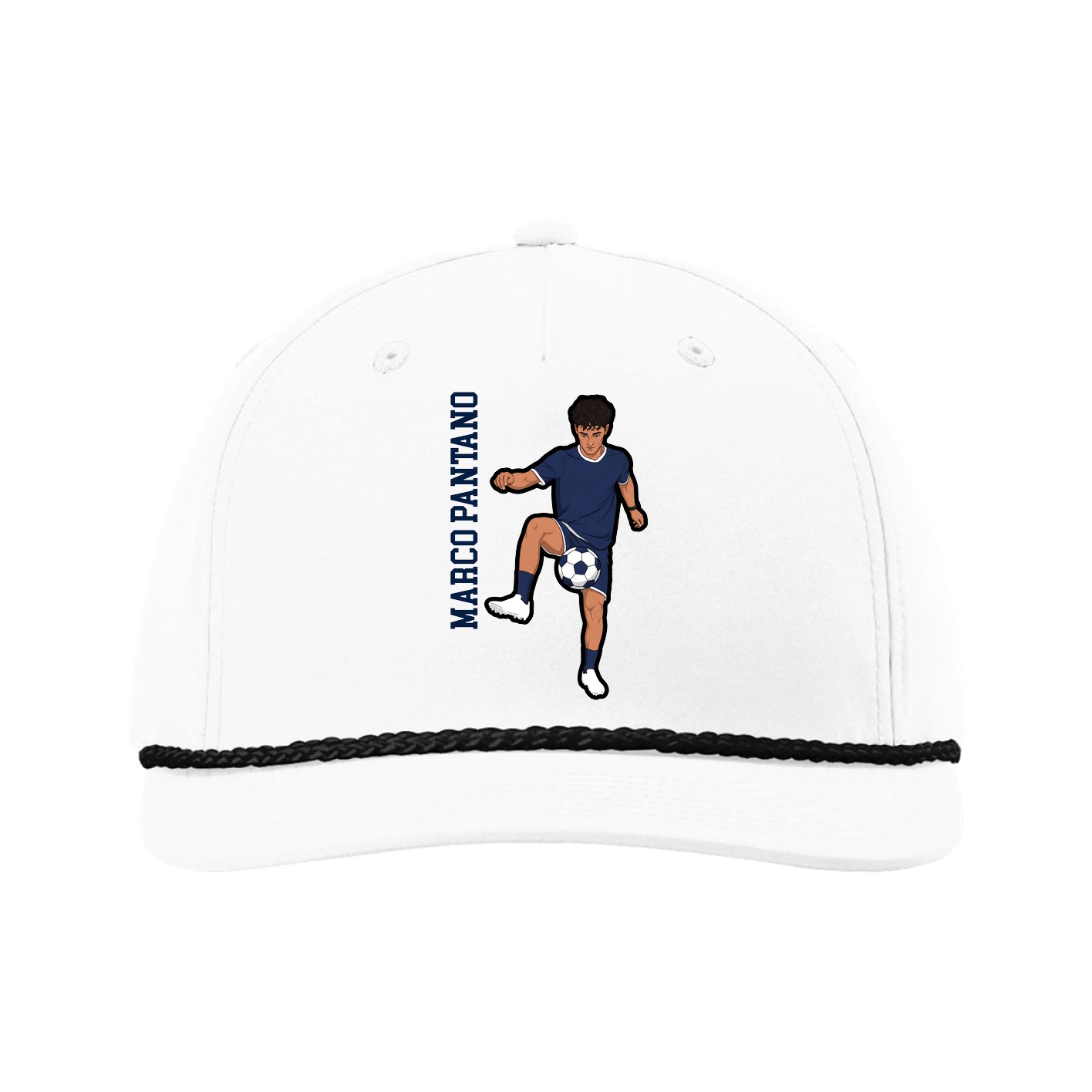 Five-Panel Classic Rope Cap — Name Vertical in White
