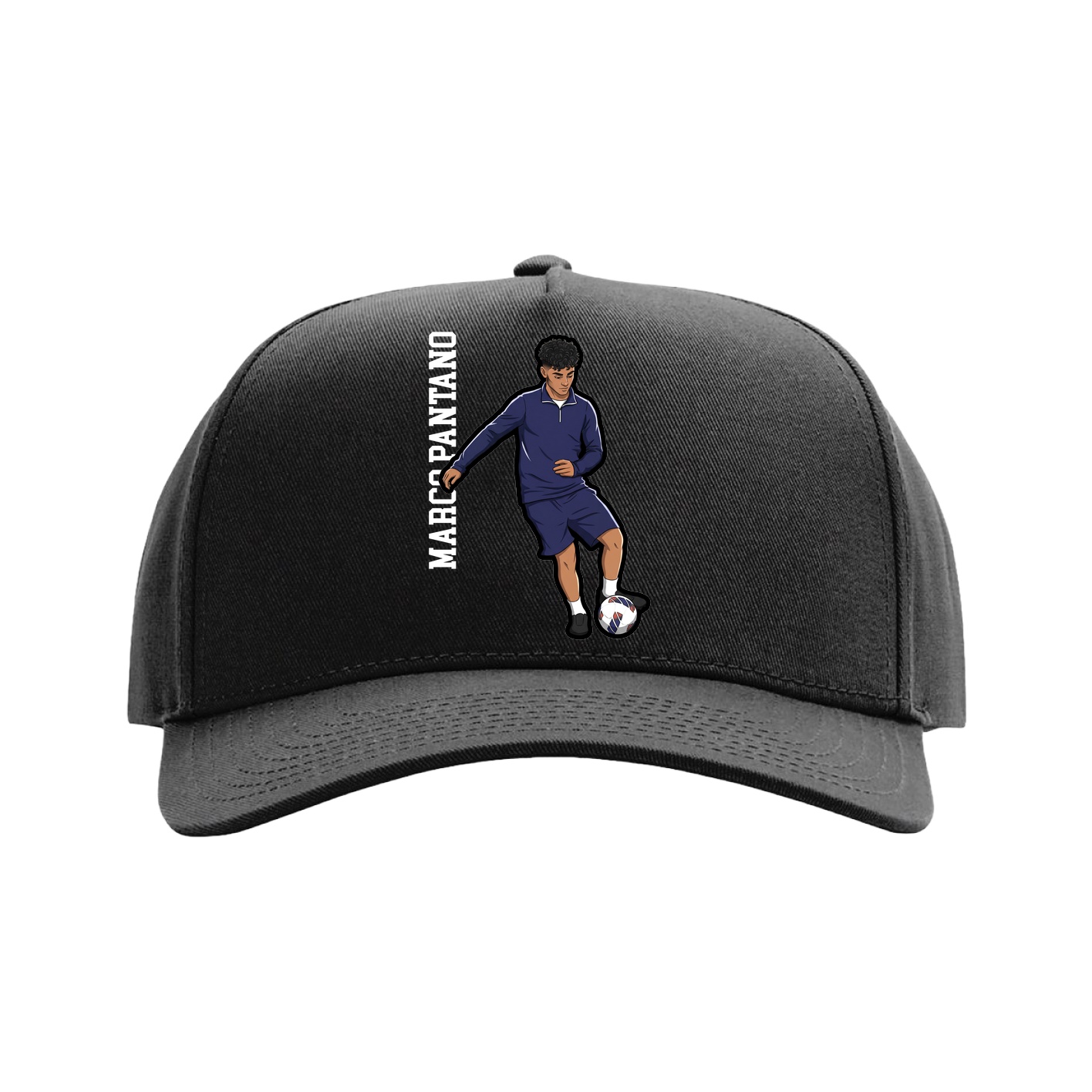 Full Fabric Five-Panel Champ Cap — Name Vertical in Black