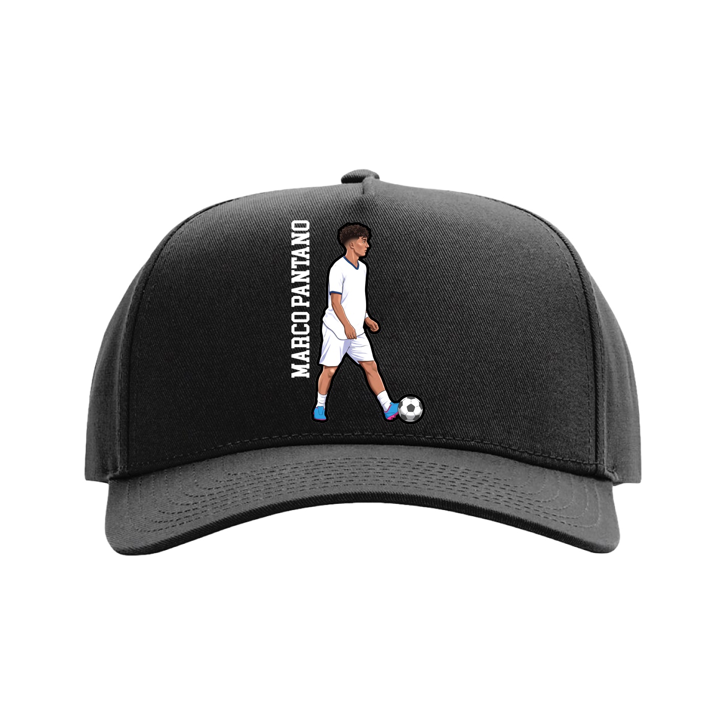 Full Fabric Five-Panel Champ Cap — Name Vertical in Black