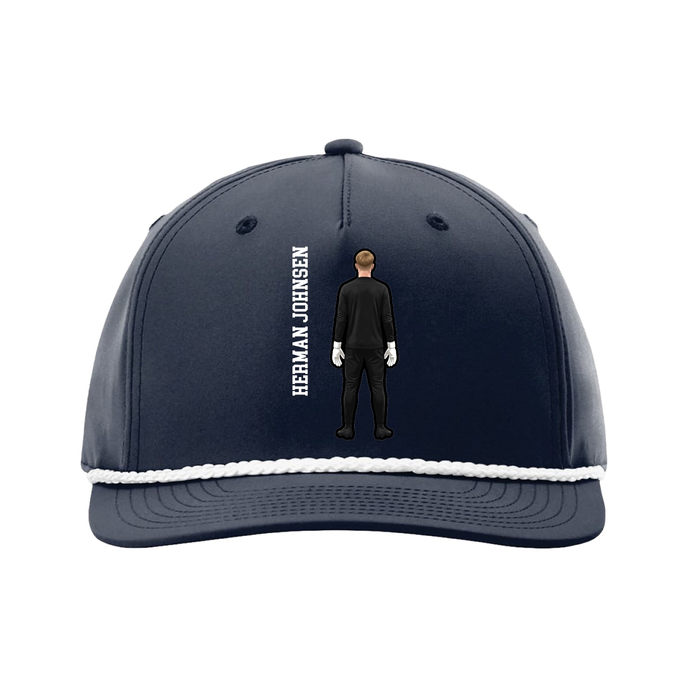 Five-Panel Classic Rope Cap — Name Vertical in Navy