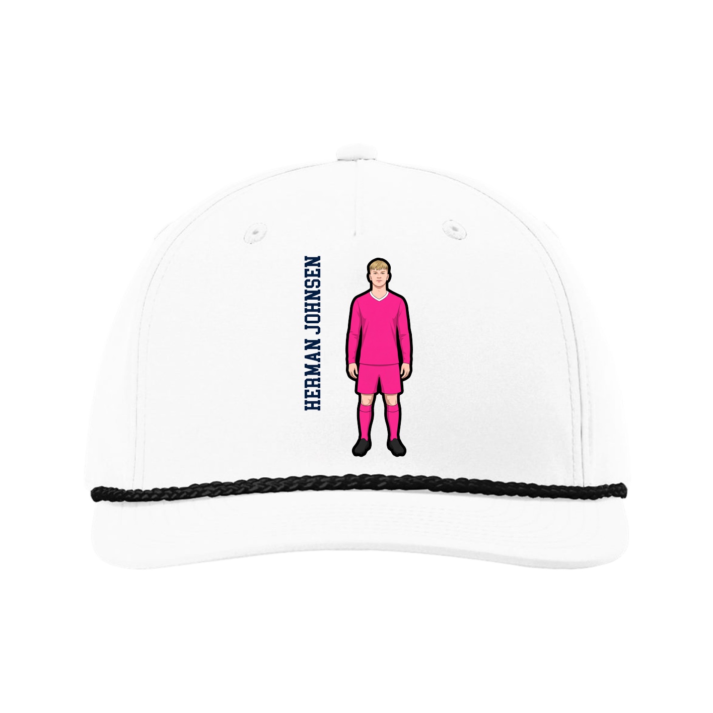Five-Panel Classic Rope Cap — Name Vertical in White