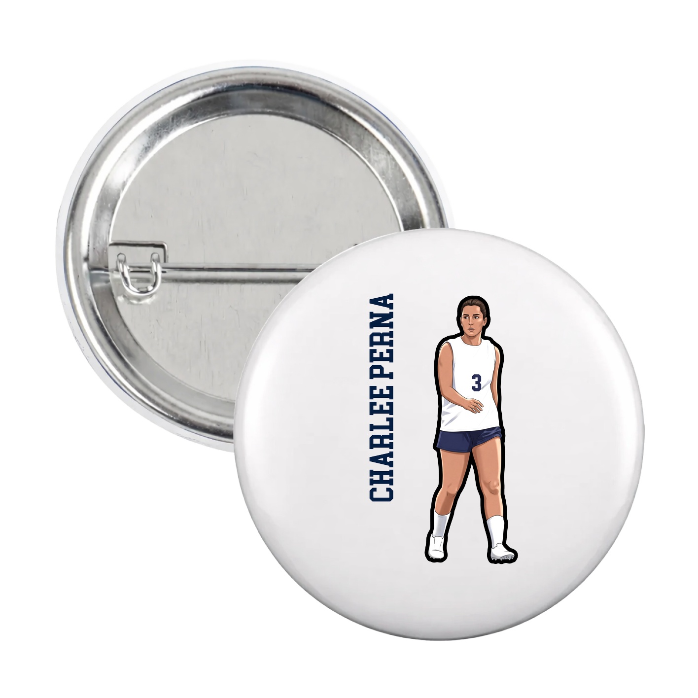 Game Day Button — Name Vertical in White