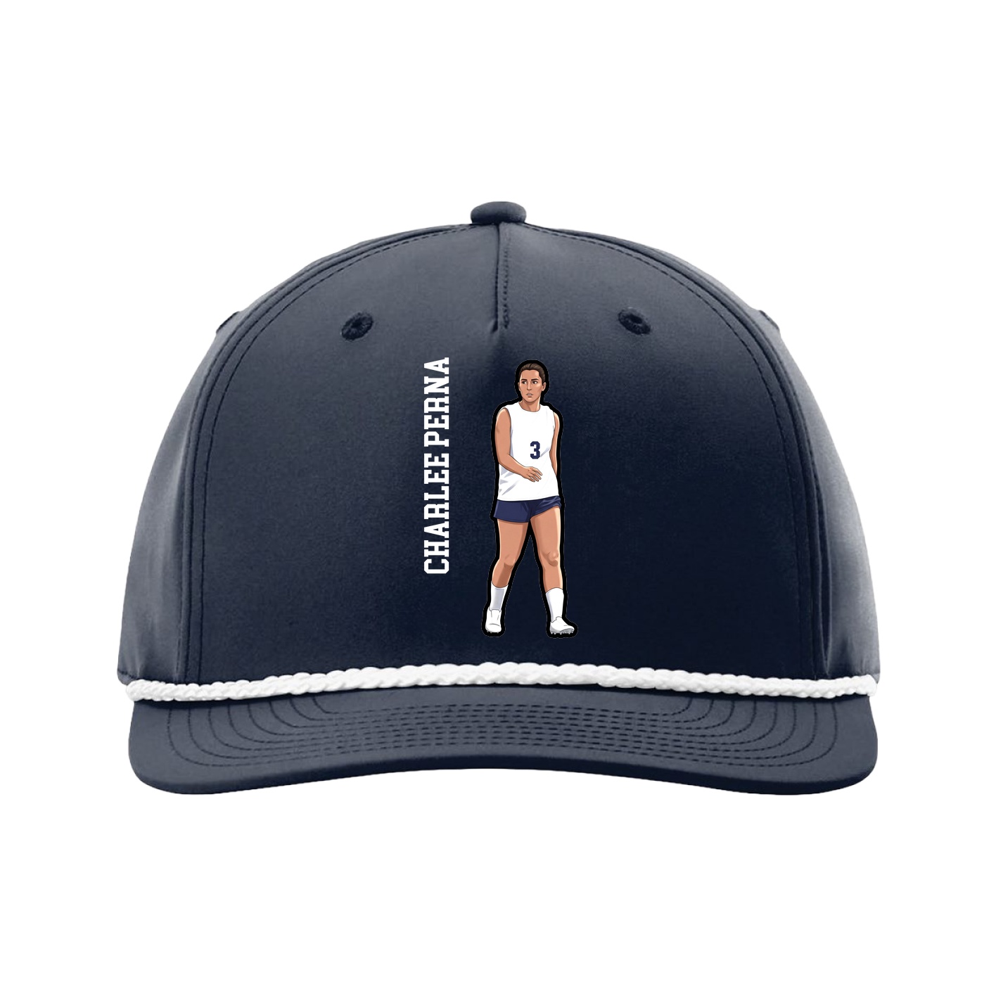 Five-Panel Classic Rope Cap — Name Vertical in Navy