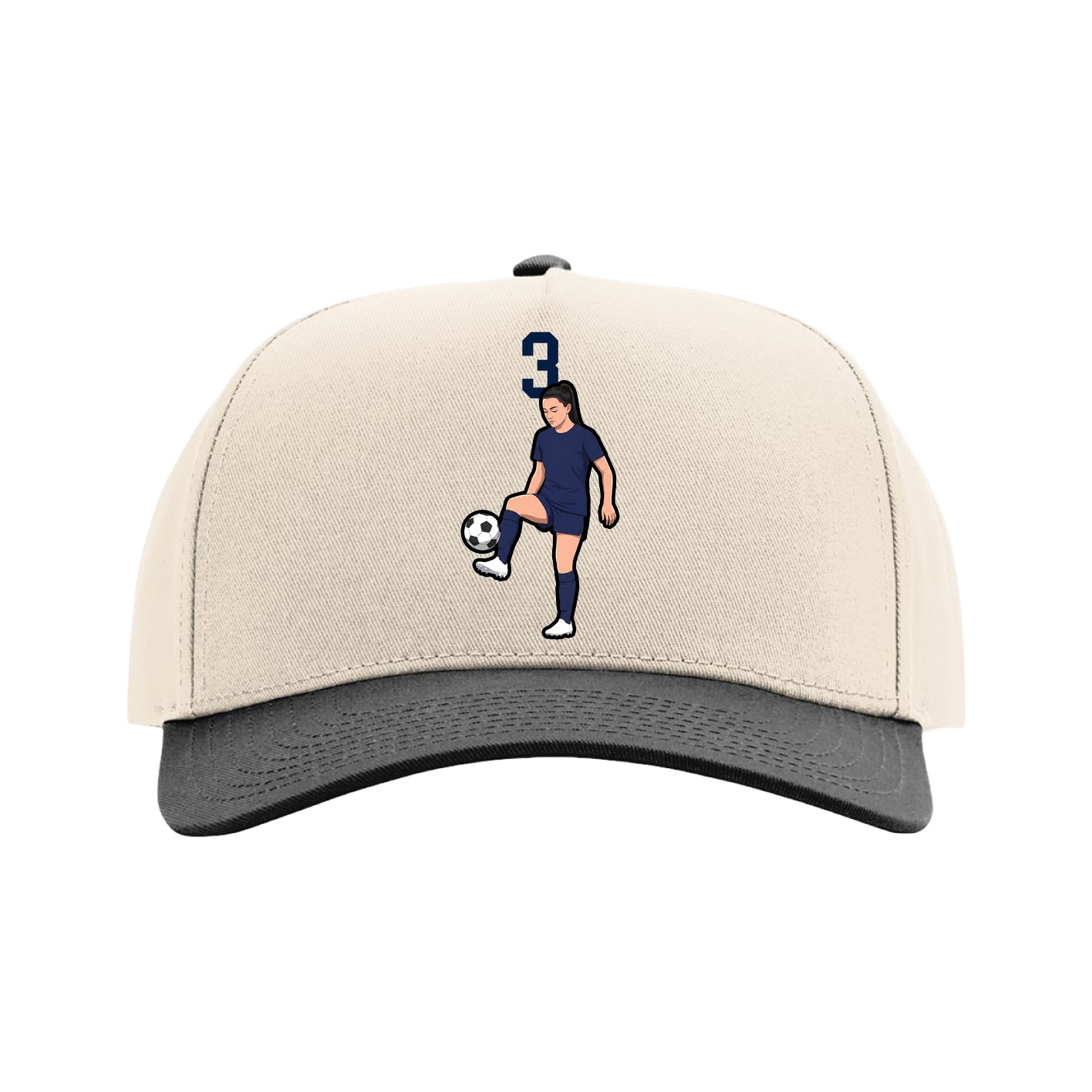 Full Fabric Five-Panel Champ Cap — Number Top in Cream/Black