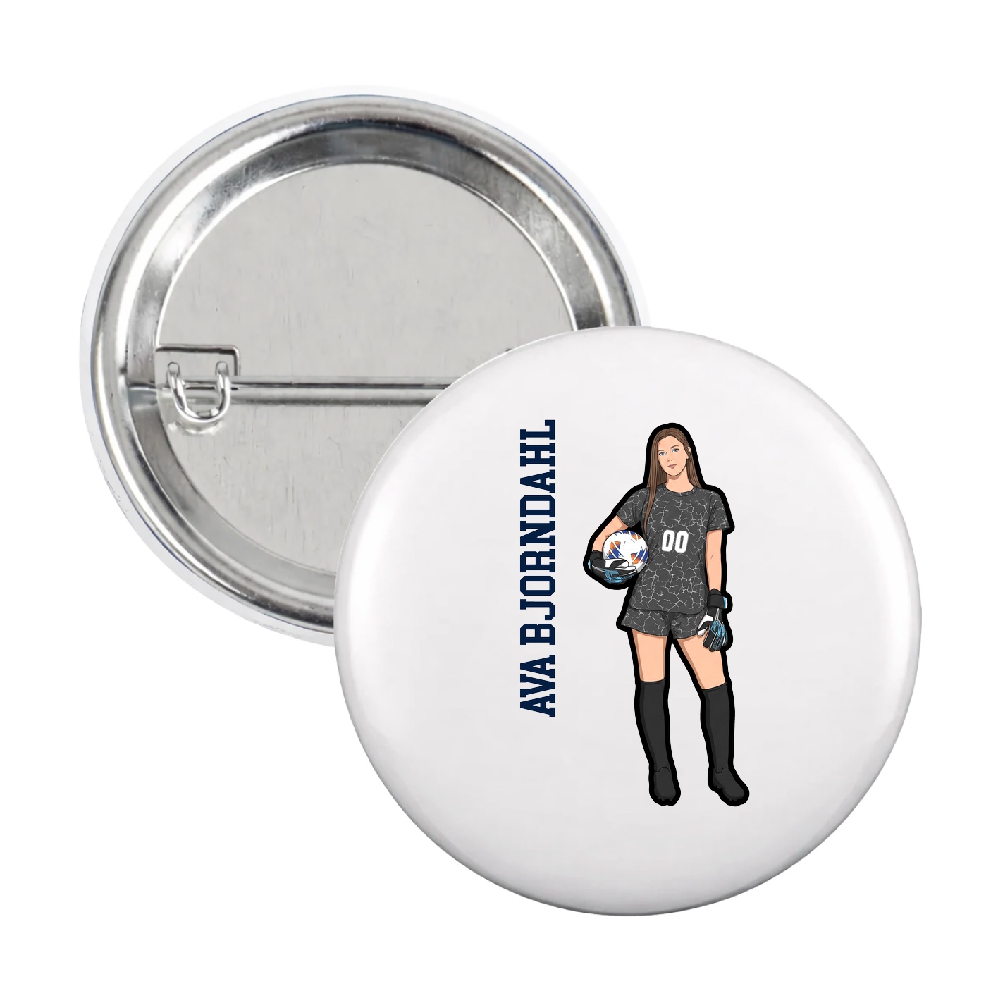 Game Day Button — Name Vertical in White