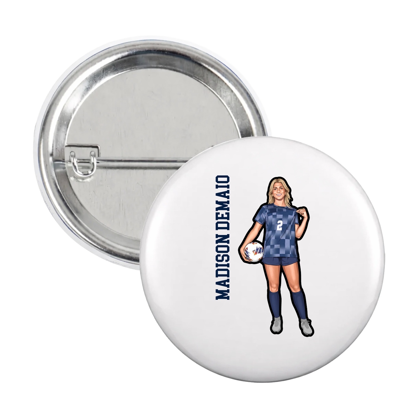 Game Day Button — Name Vertical in White