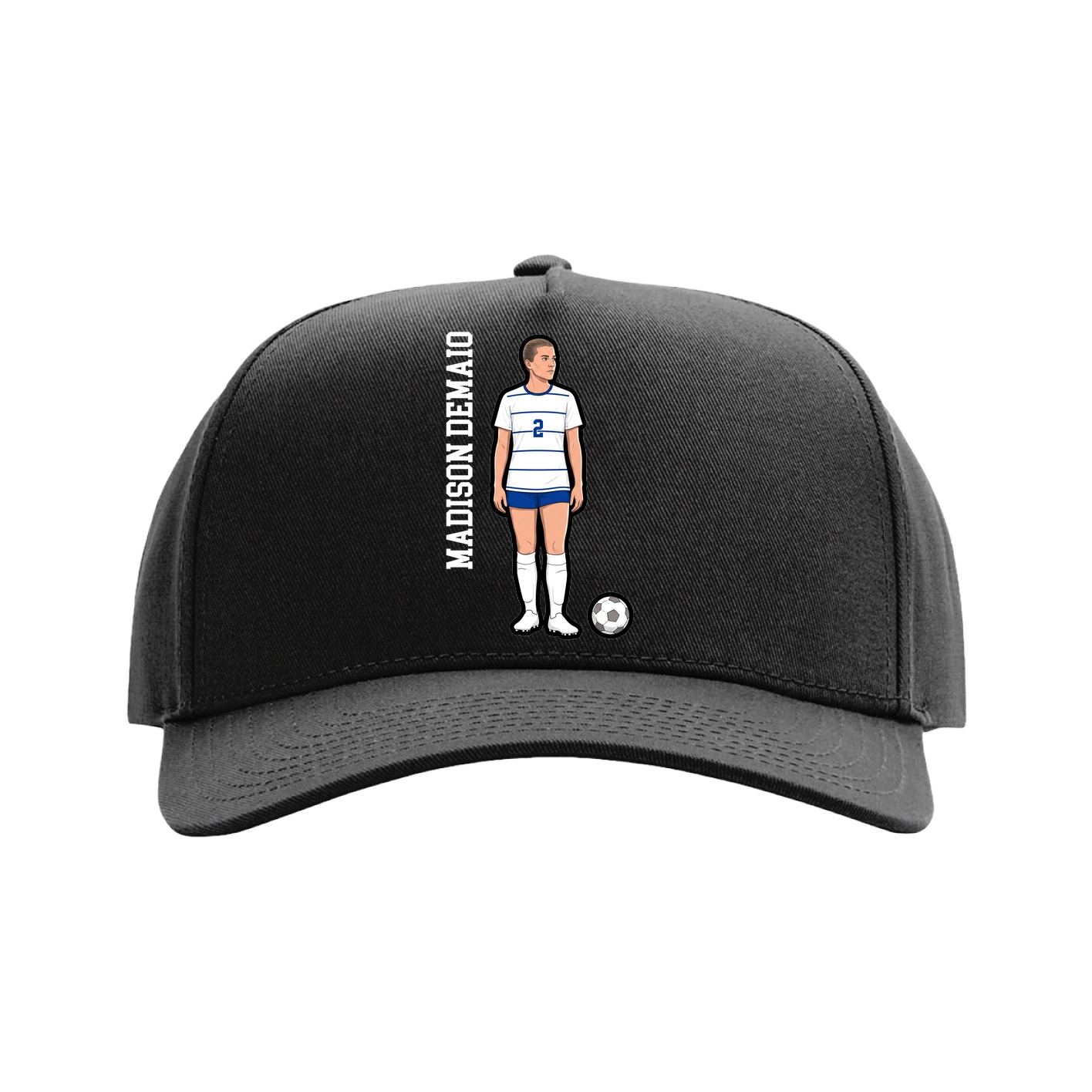 Full Fabric Five-Panel Champ Cap — Name Vertical in Black