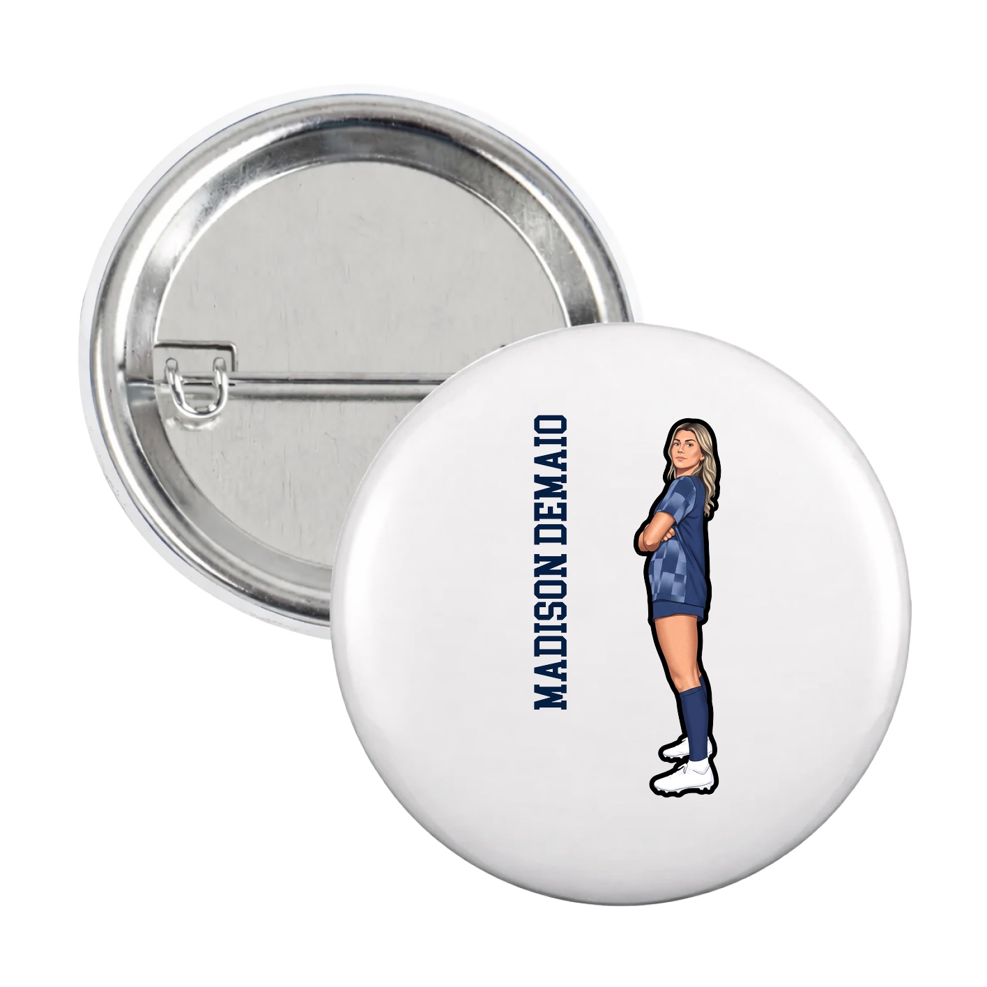 Game Day Button — Name Vertical in White