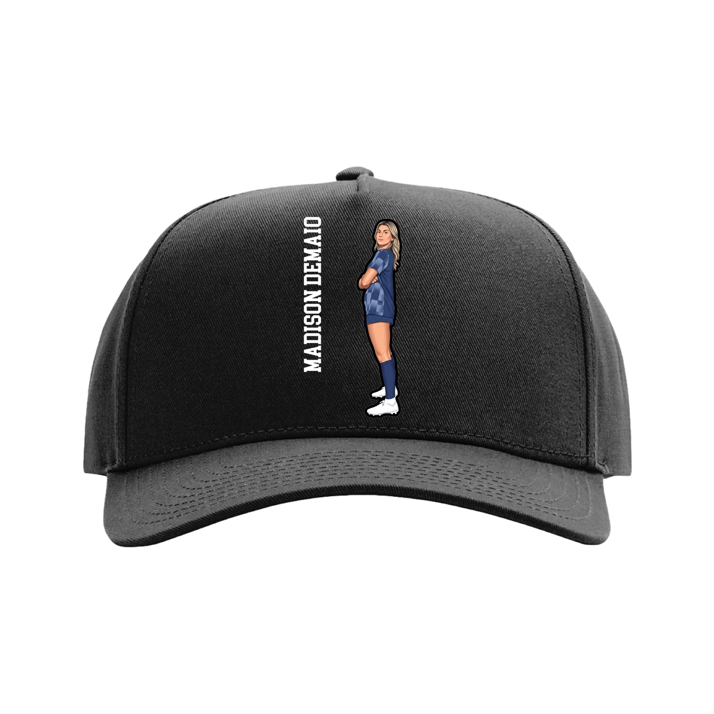 Full Fabric Five-Panel Champ Cap — Name Vertical in Black