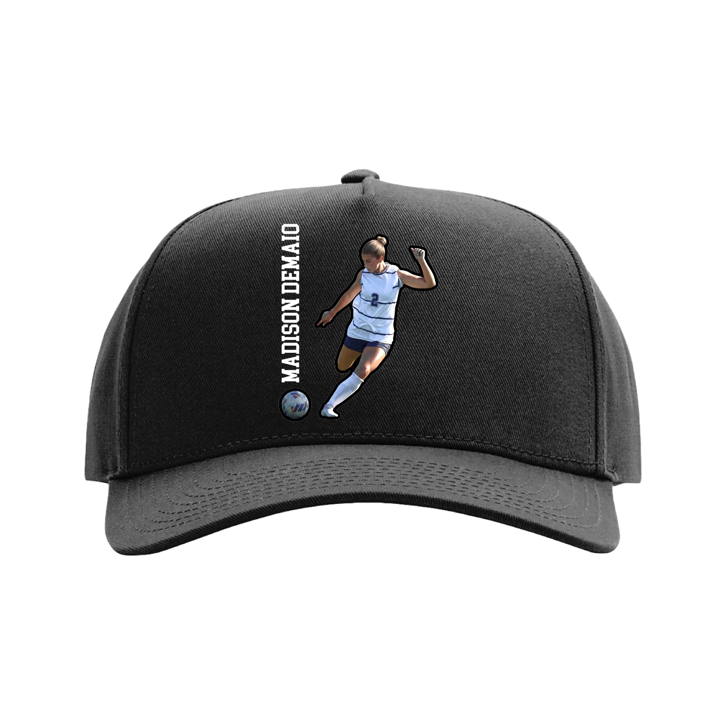 Full Fabric Five-Panel Champ Cap — Name Vertical in Black