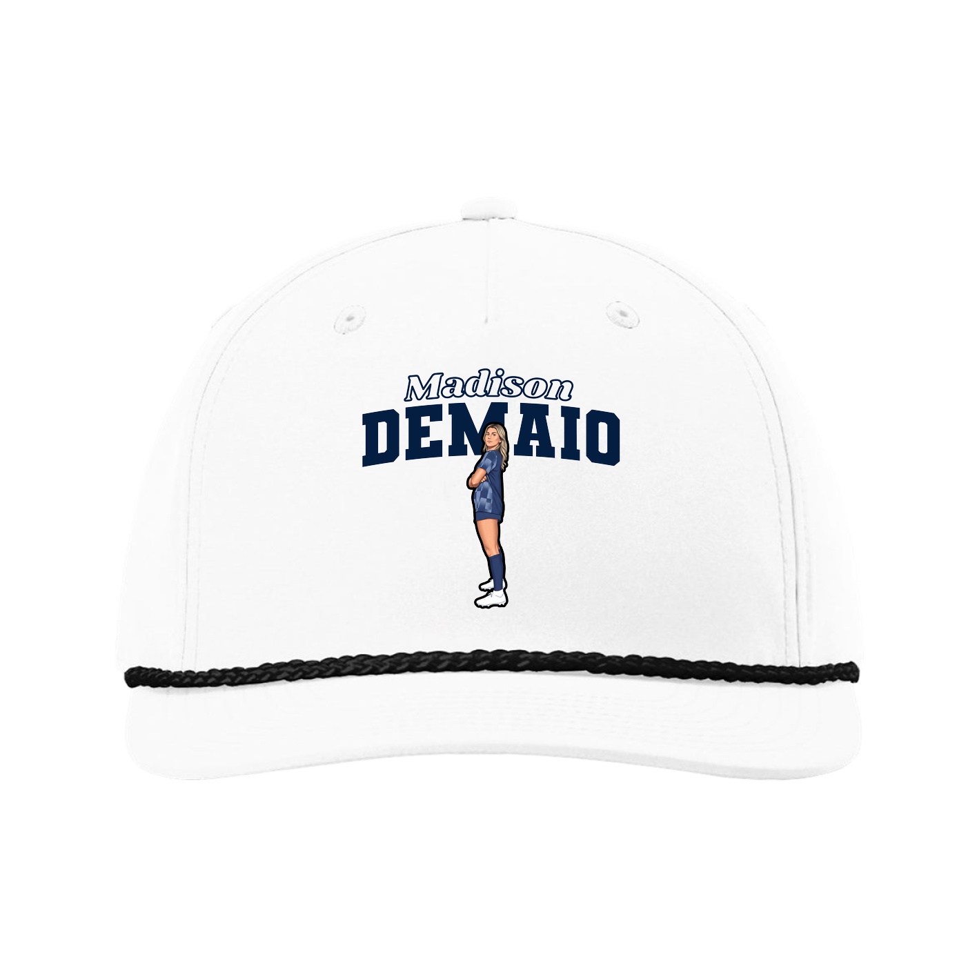 Five-Panel Classic Rope Cap — Name Arch in White