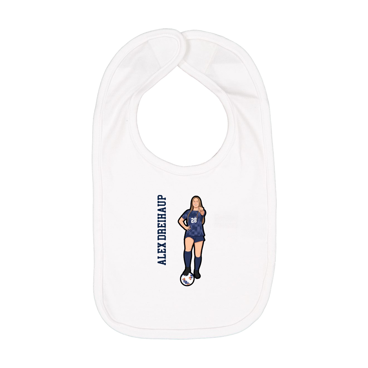 Infant Bib — Name Vertical in White