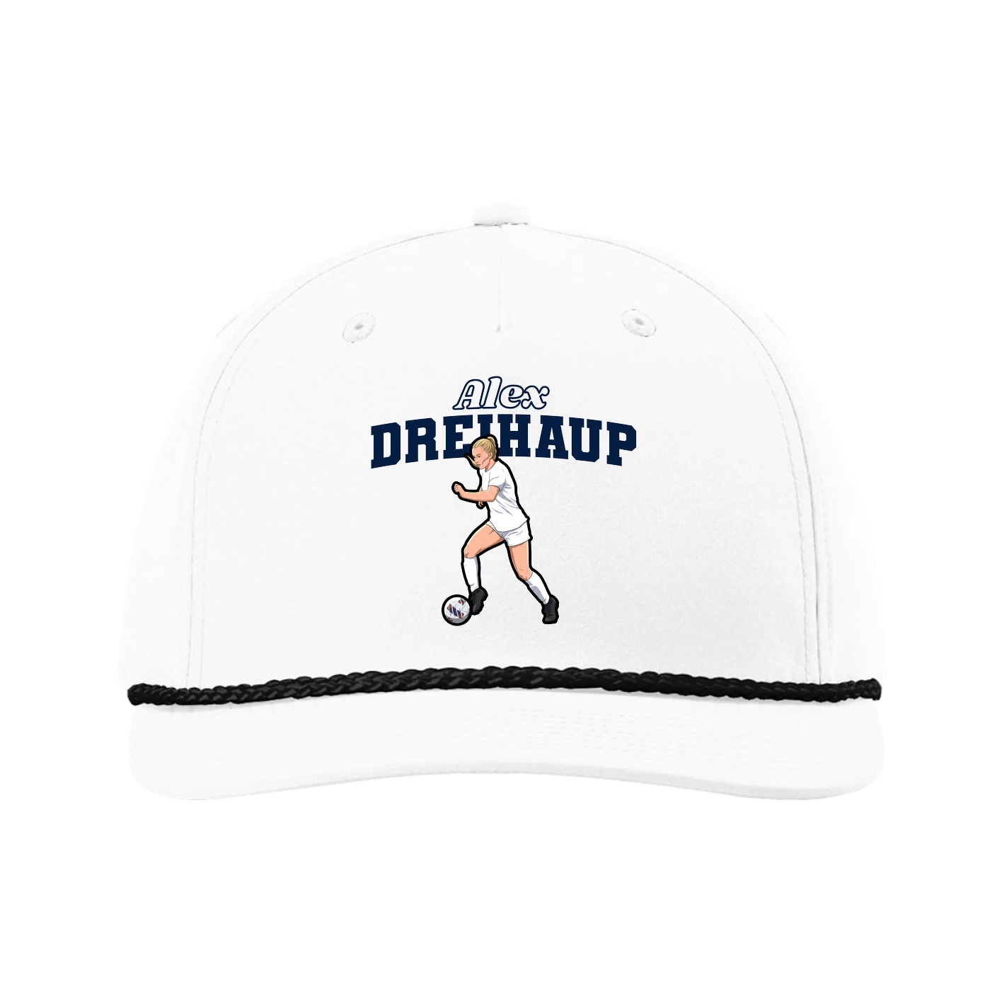 Five-Panel Classic Rope Cap — Name Arch in White