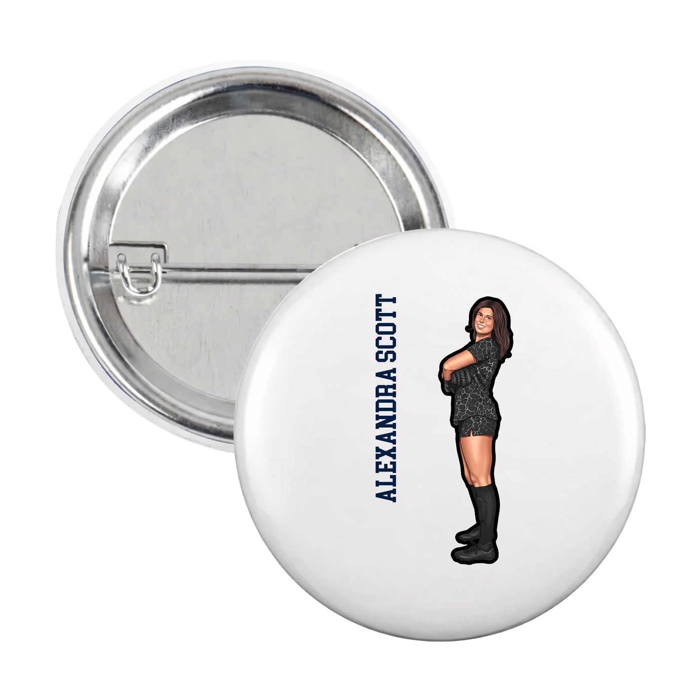 Game Day Button — Name Vertical in White