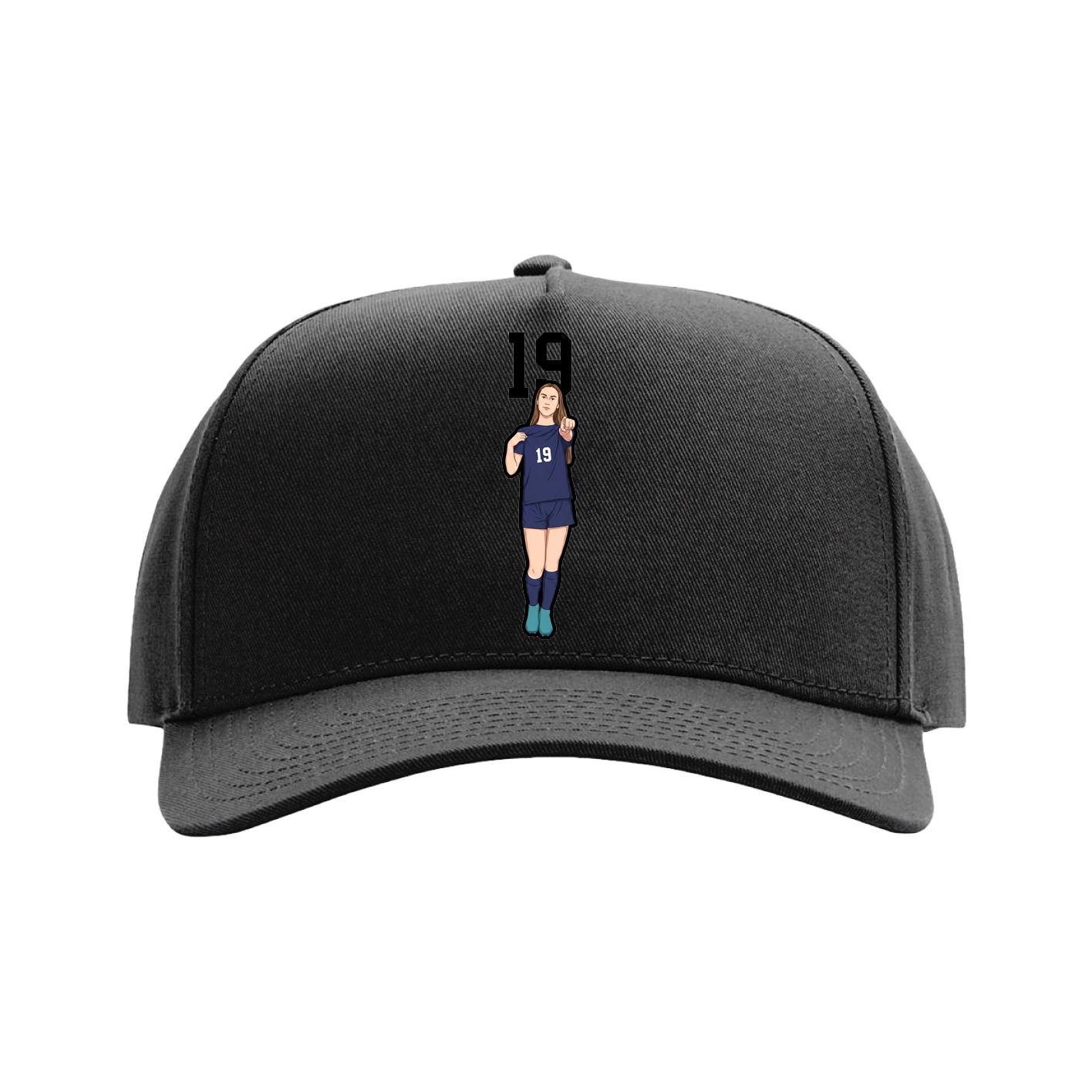 Full Fabric Five-Panel Champ Cap — Number Top in Black