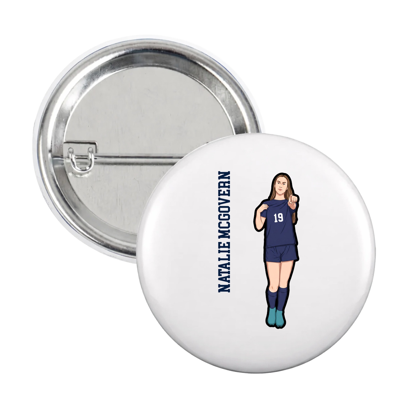 Game Day Button — Name Vertical in White