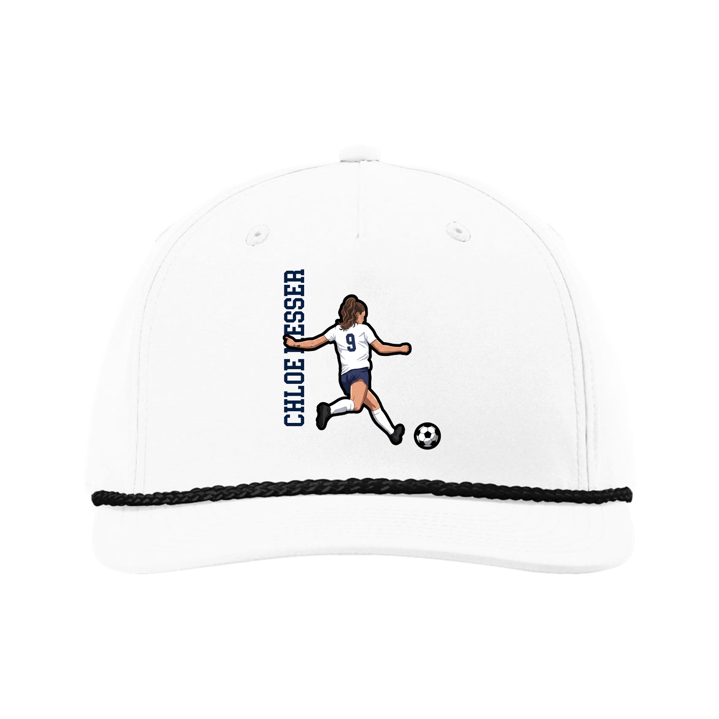 Five-Panel Classic Rope Cap — Name Vertical in White