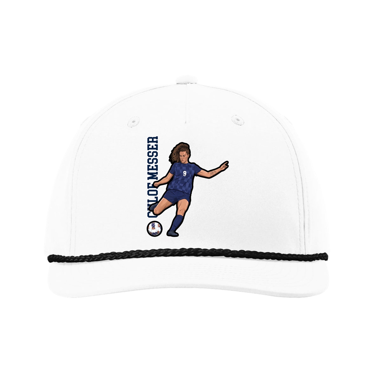 Five-Panel Classic Rope Cap — Name Vertical in White