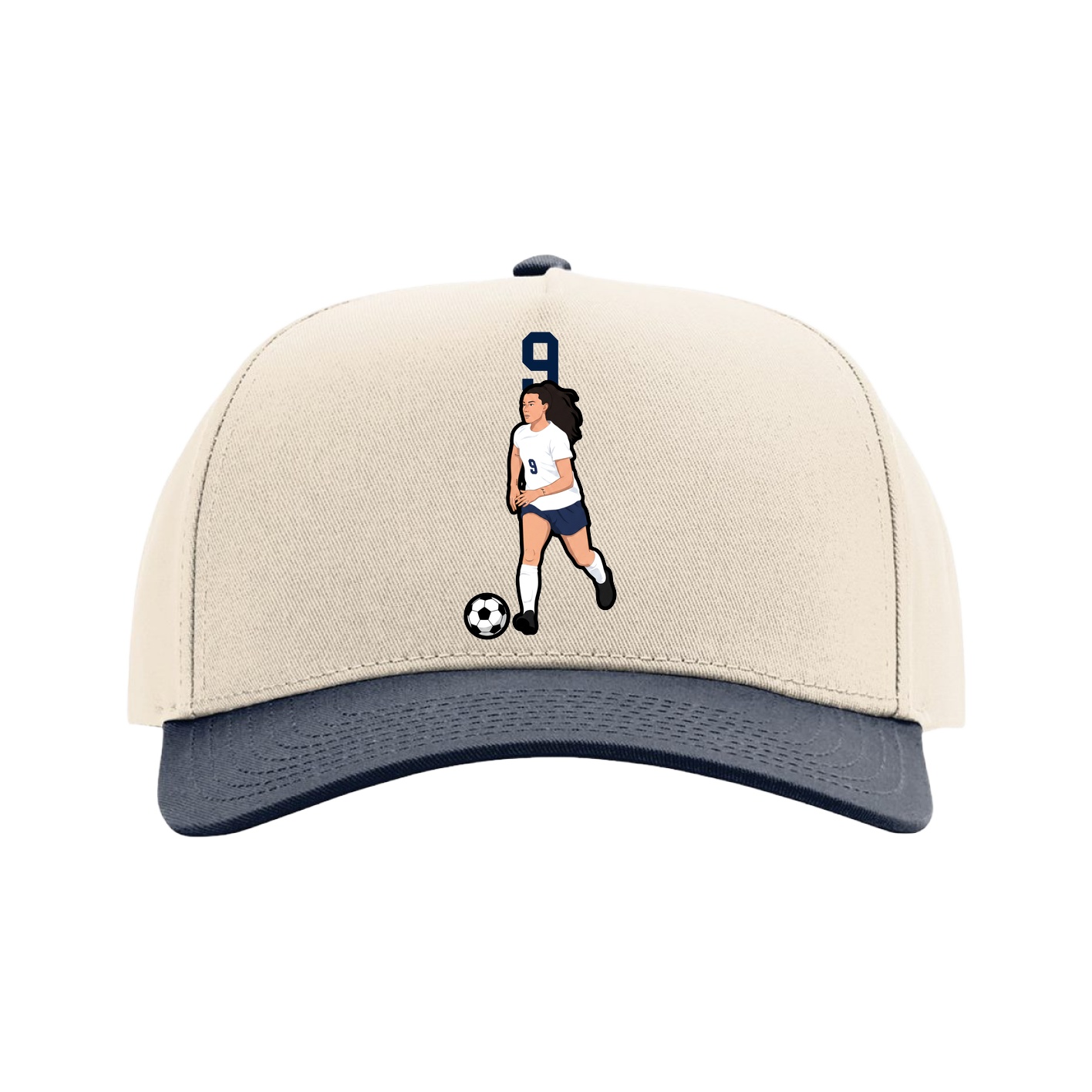Full Fabric Five-Panel Champ Cap — Number Top in Cream/Navy