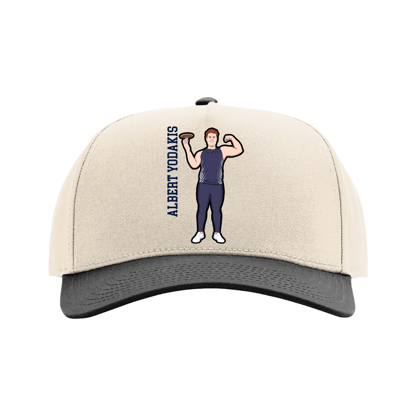 Full Fabric Five-Panel Champ Cap — Name Vertical in Cream/Black
