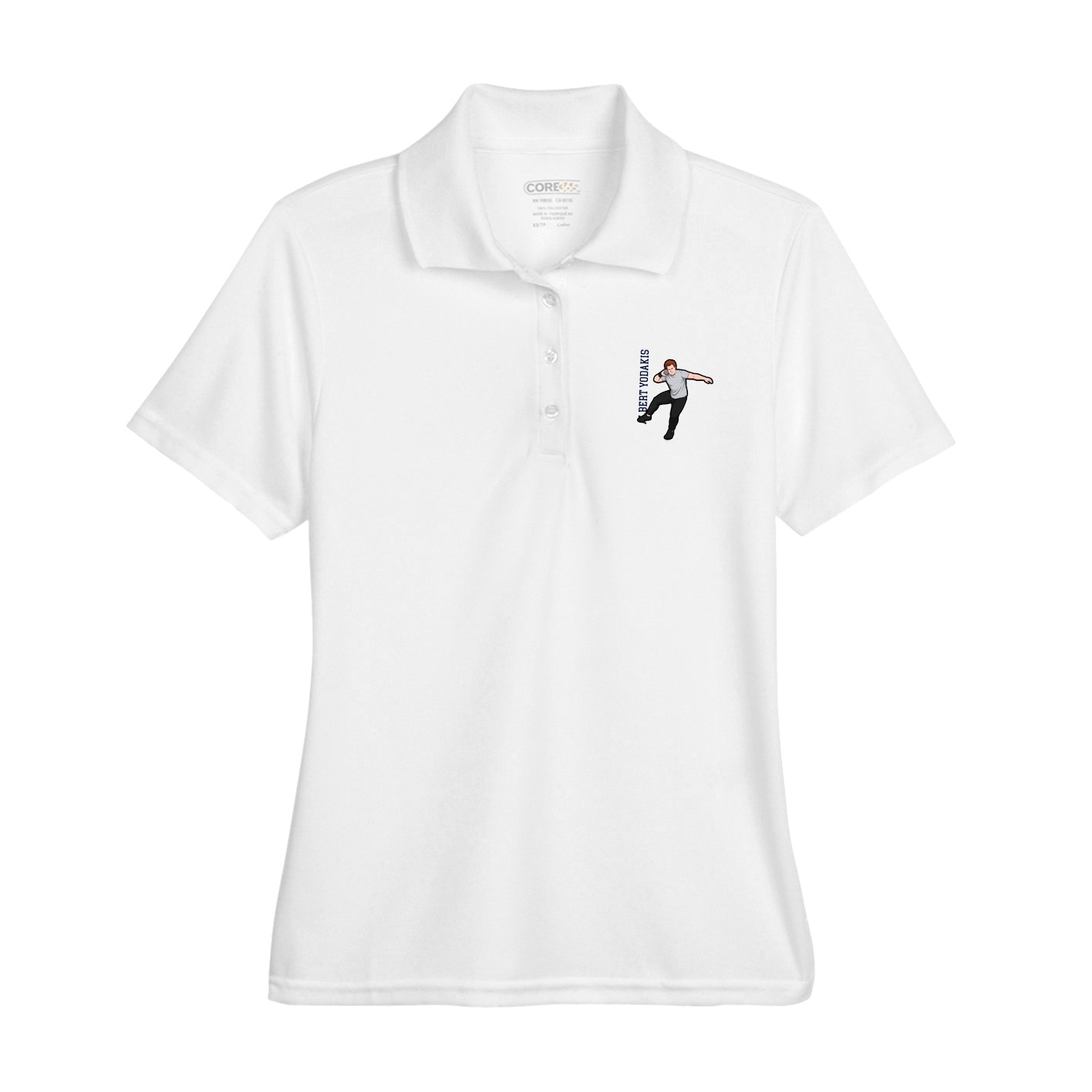 Womens Performance Polo — Name Vertical in White