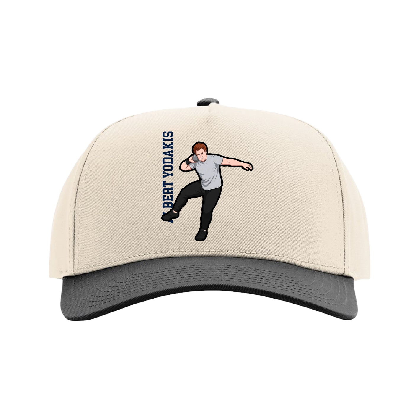 Full Fabric Five-Panel Champ Cap — Name Vertical in Cream/Black