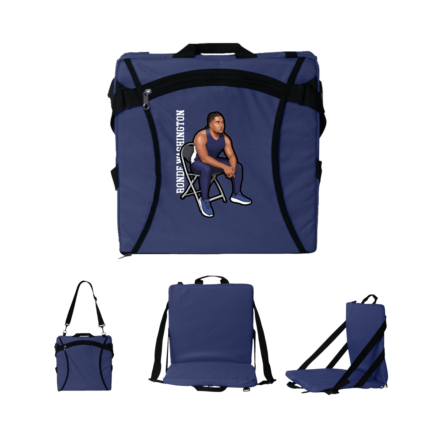 Folding Stadium Seat — Name Vertical in Navy
