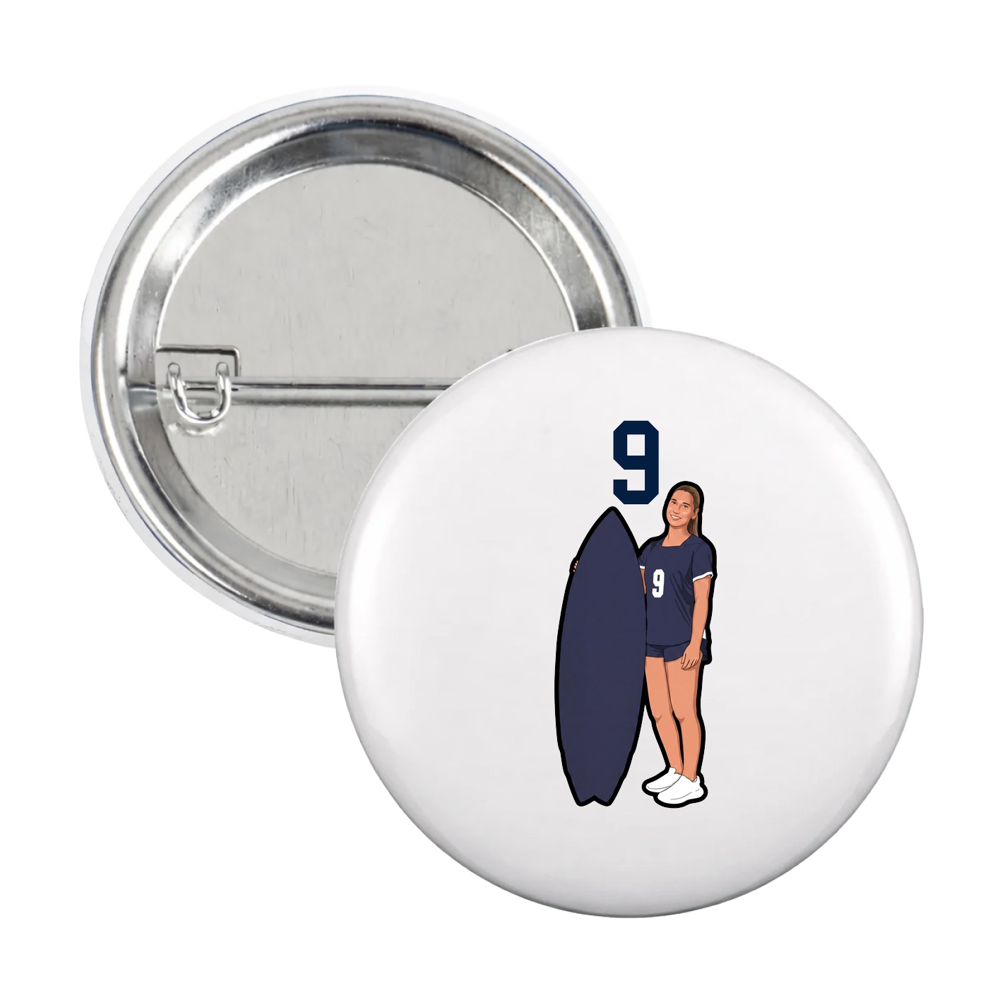 Game Day Button — Number Top in White