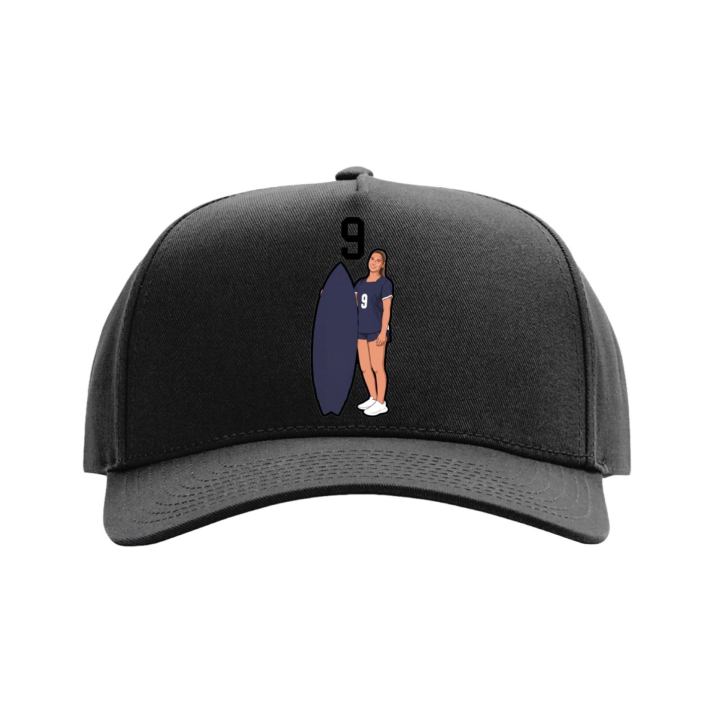 Full Fabric Five-Panel Champ Cap — Number Top in Black