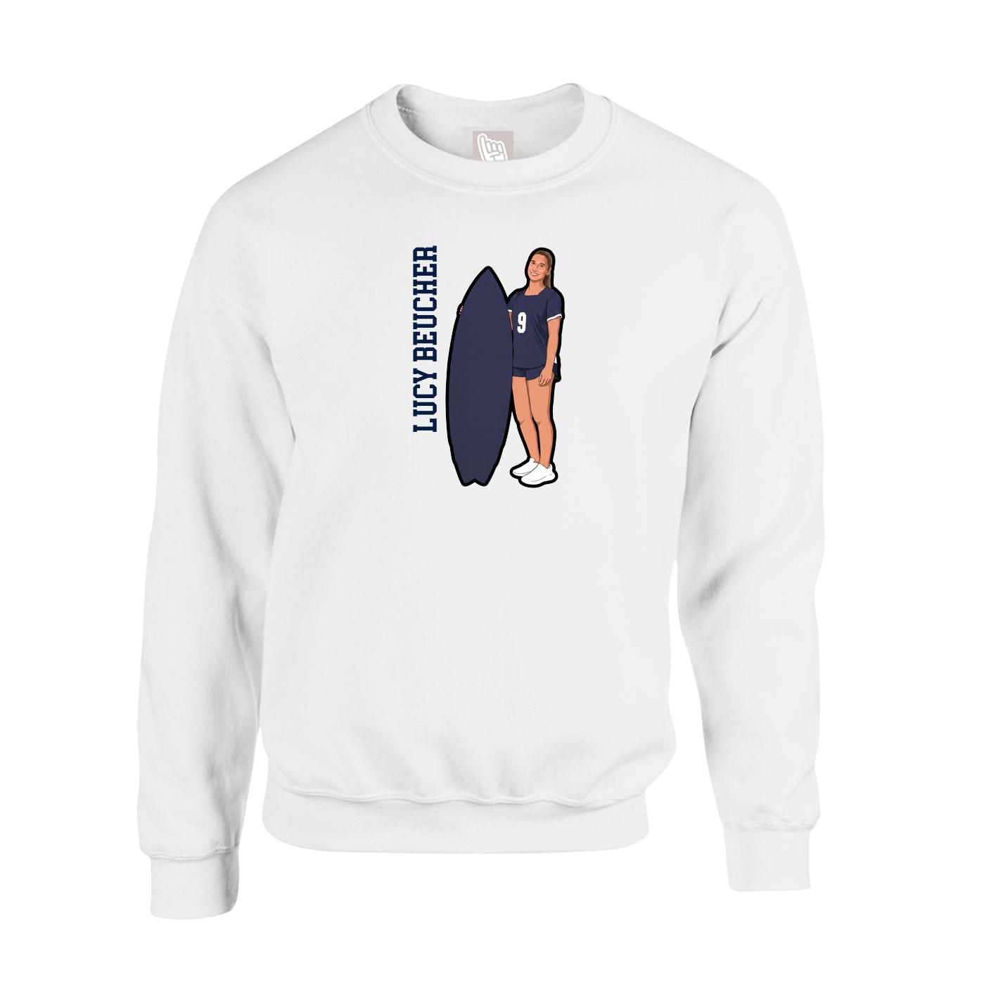 Fleece Crew — Name Vertical in White