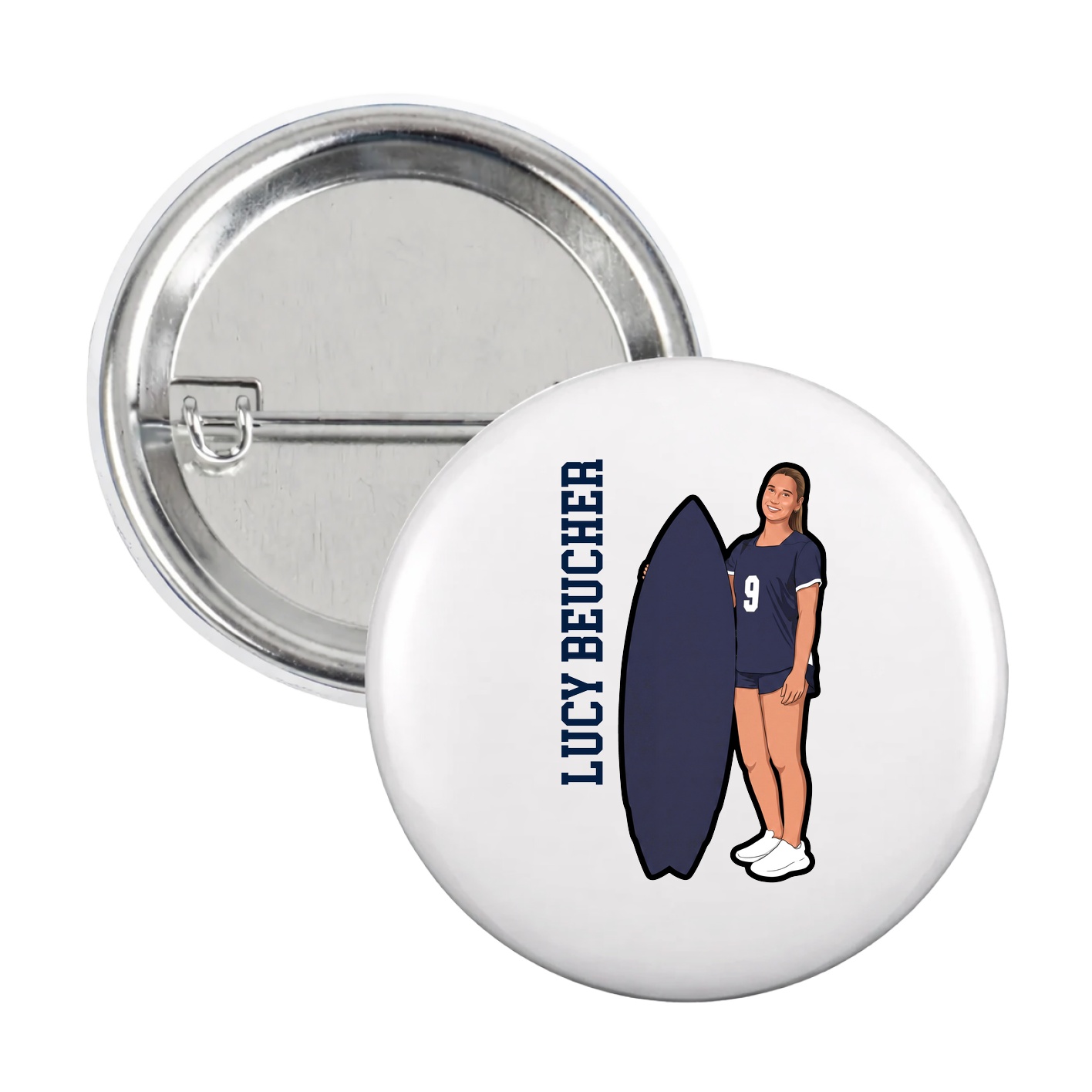Game Day Button — Name Vertical in White