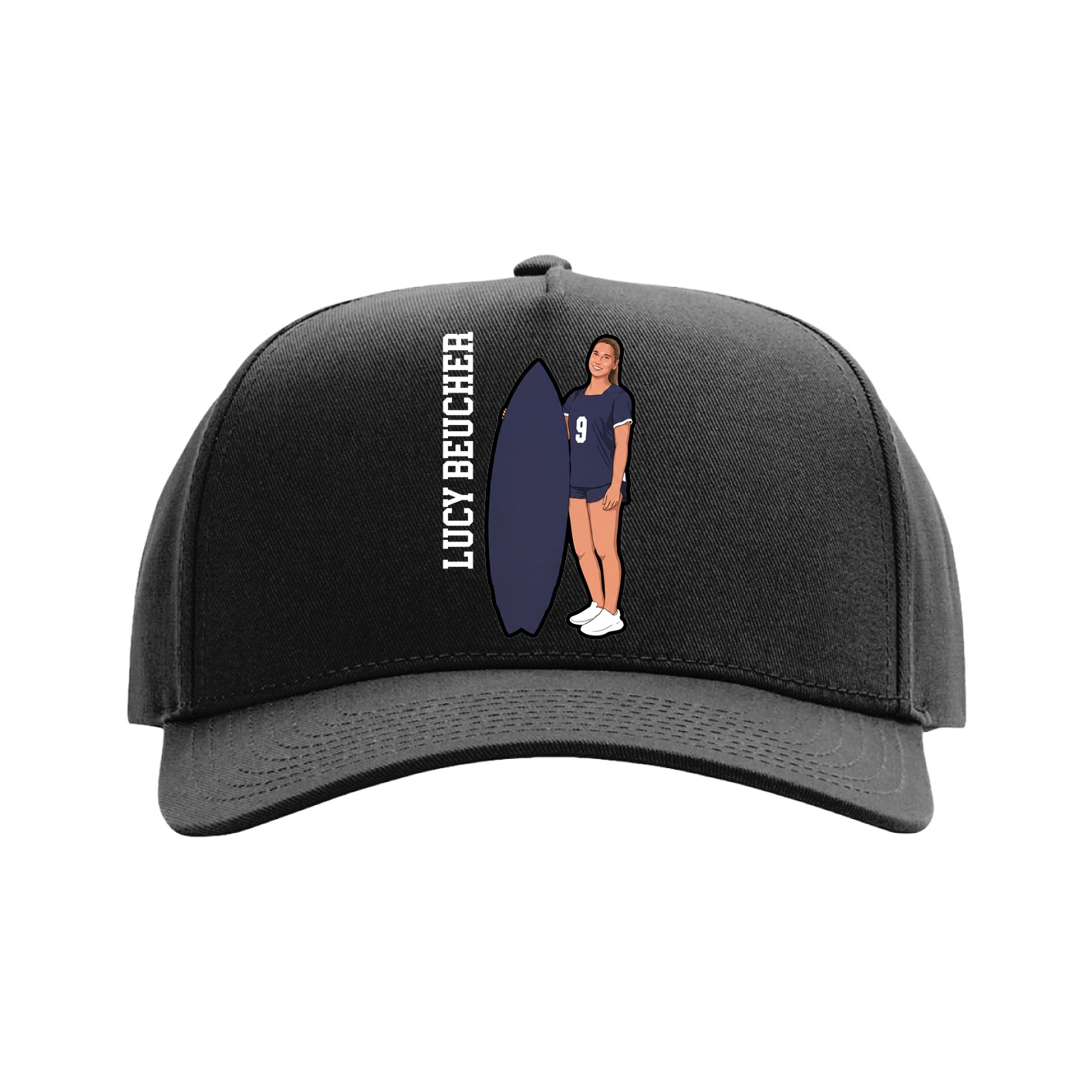 Full Fabric Five-Panel Champ Cap — Name Vertical in Black