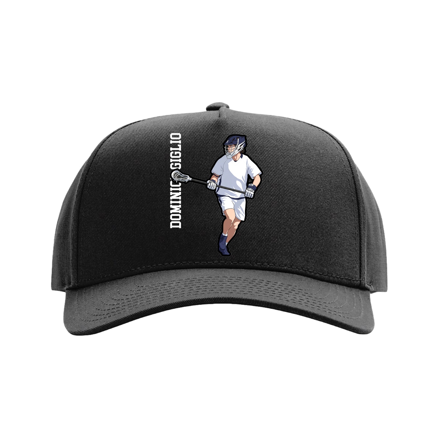 Full Fabric Five-Panel Champ Cap — Name Vertical in Black