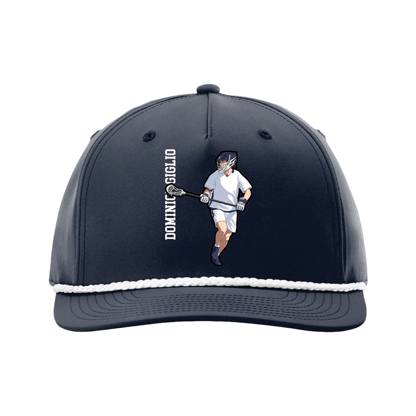 Five-Panel Classic Rope Cap — Name Vertical in Navy